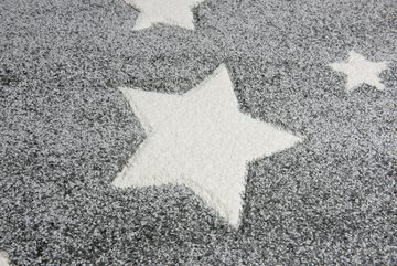 Kinderteppich Spielteppich, Sterne silbergrau, rund, Ø 133 cm, 18 mm hoch, Scandicliving, rund