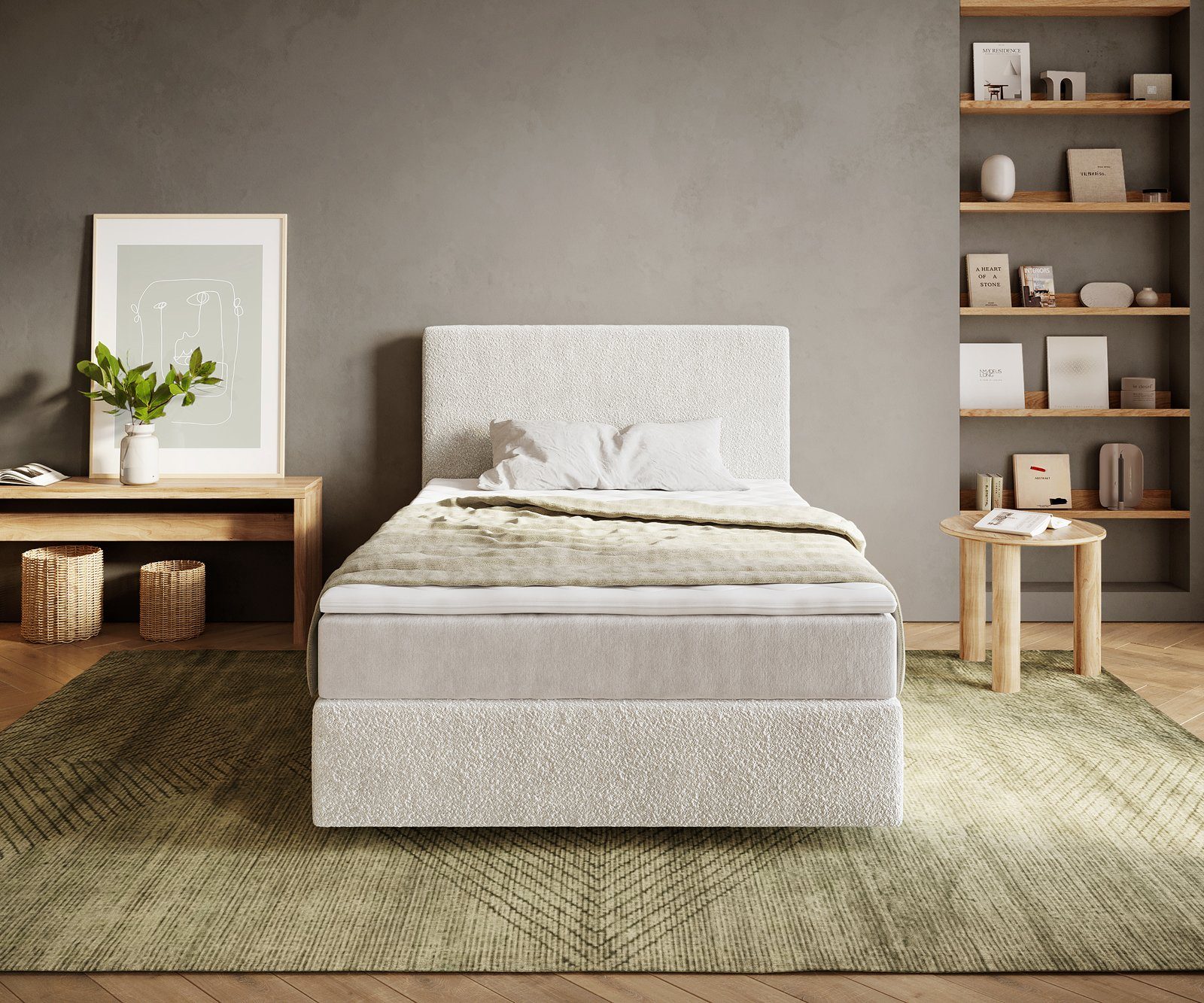 DELIFE Boxspringbett Dream-Well, Bouclé Creme-Weiß 120x200 günstig online kaufen