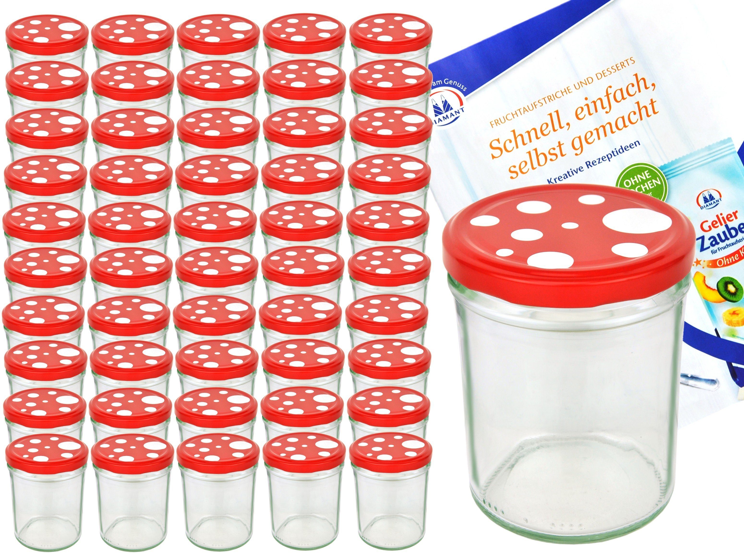 MamboCat Einmachglas 50er Set Sturzglas 435 ml To 82 Fliegenpilz Deckel rot weiß gepunktet, Glas | Einmachgläser