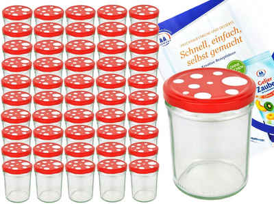 MamboCat Einmachglas 50er Set Sturzglas 435 ml To 82 Fliegenpilz Deckel rot weiß gepunktet, Glas