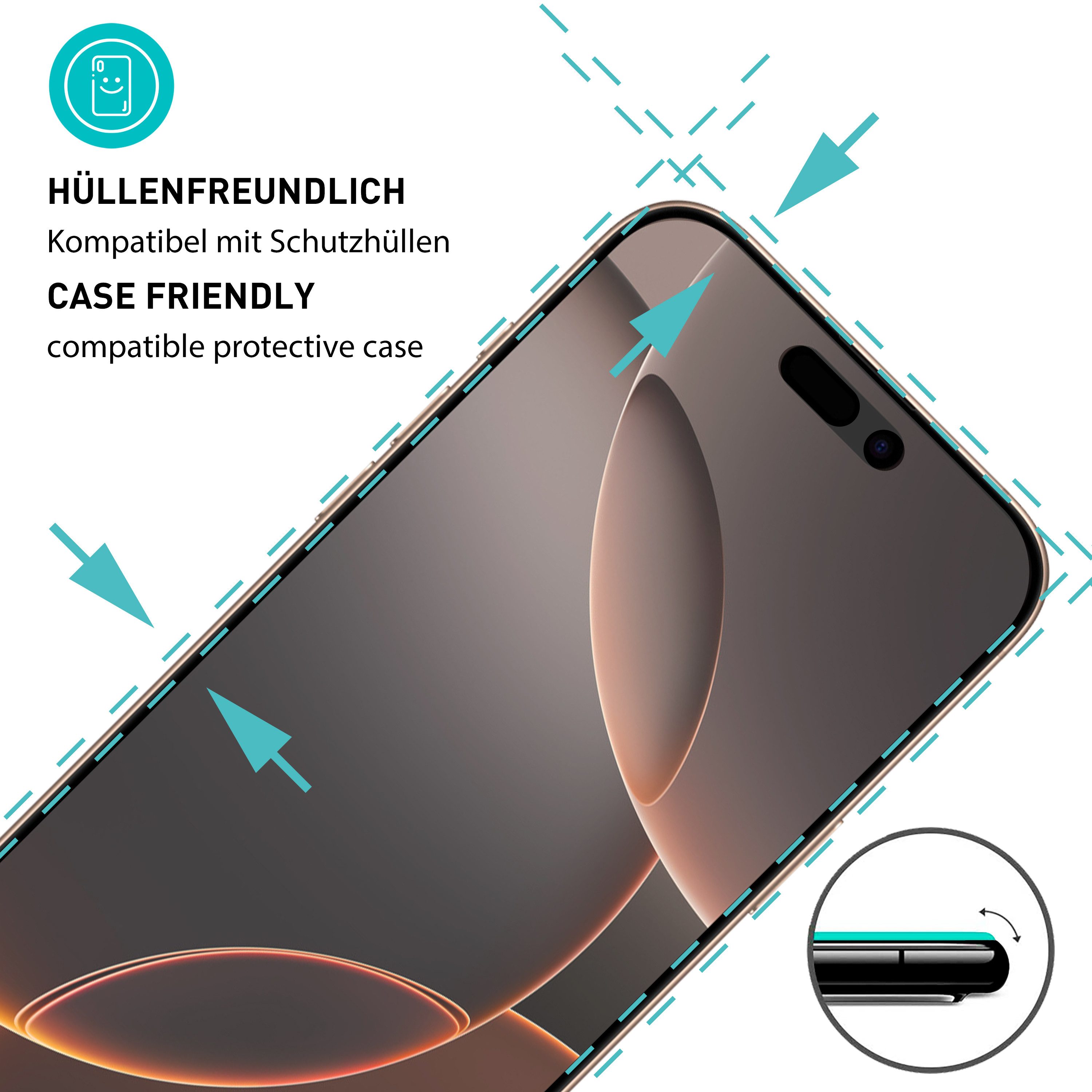 smartect Displayschutzglas Schutzglas Panzerfolie Full Screen Matt für iPhone 16 Pro, Set, 2 Stück, Schutzfolie Glasschutz Bildschirm