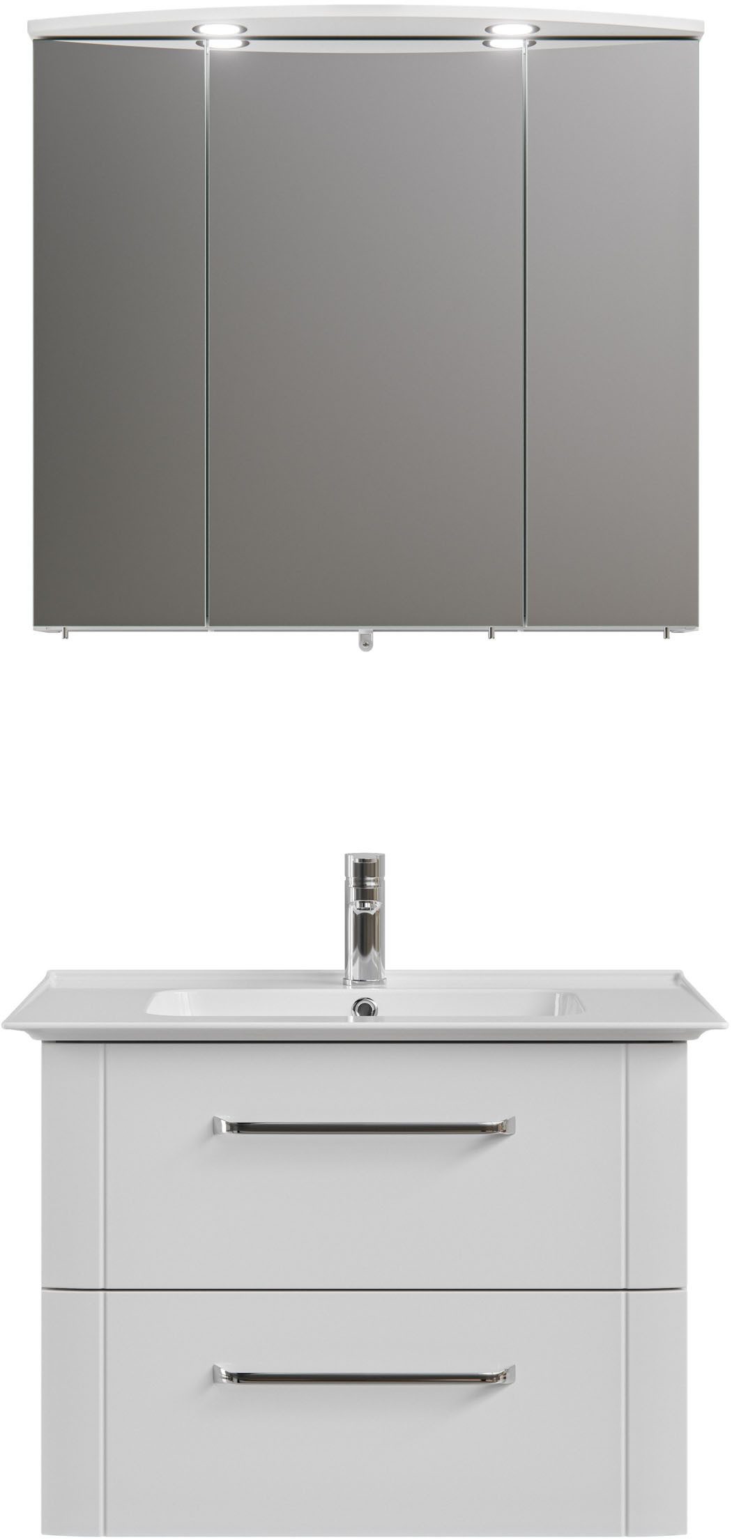 Saphir Badmöbel-Set Badmöbel-Set Serie 3006 2-teilig Keramik-Waschtisch mit Spiegelschrank, (3-St), Badezimmer Set 80 cm breit, inkl. Türdämpfer, 3 Türen, 2 Schubladen