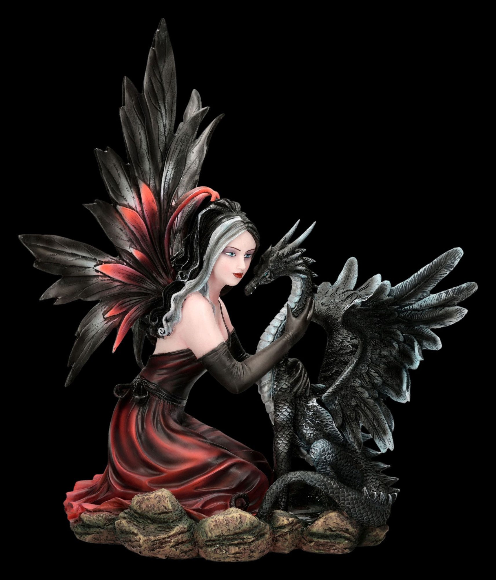 Figuren Shop GmbH Fantasy-Figur Elfen Figur mit Drache – Fantasy Statue Dekofigur 40 cm Fee Dekoration