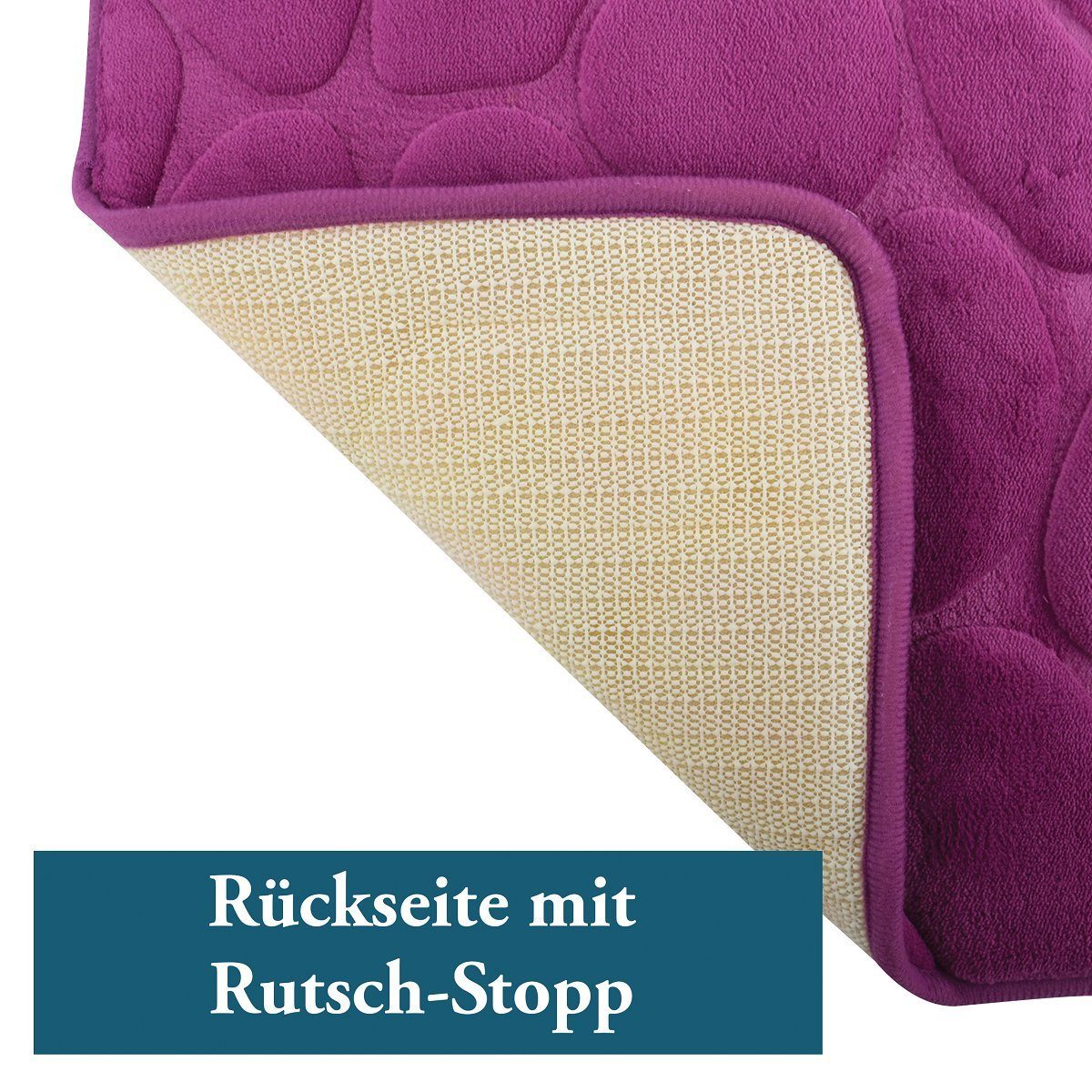 Badematte KIESELSTEIN, rutschhemmende Beschichtung, für Fußbodenheizung geeignet, strapazierfähig, waschbar, schnelltrocknend, Microfaser, PVC, aus super-weicher Microfaser, in 2 Größen und vielen trendigen Farben erhältlich, 40 x 60 cm, lila
