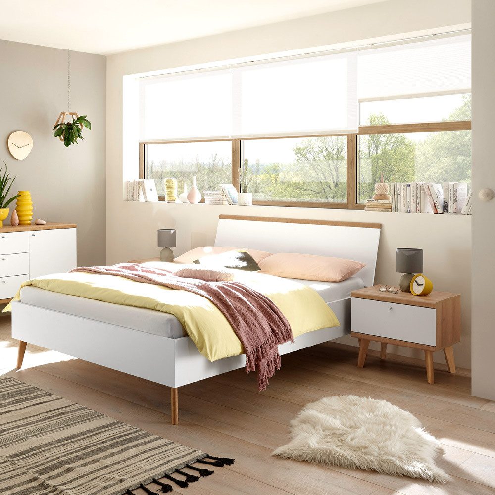 Lomadox Jugendzimmer-Set MAINZ-61, (Sparset), mit Nachttisch im skandinavischen Stil weiß matt mit Eiche Riviera