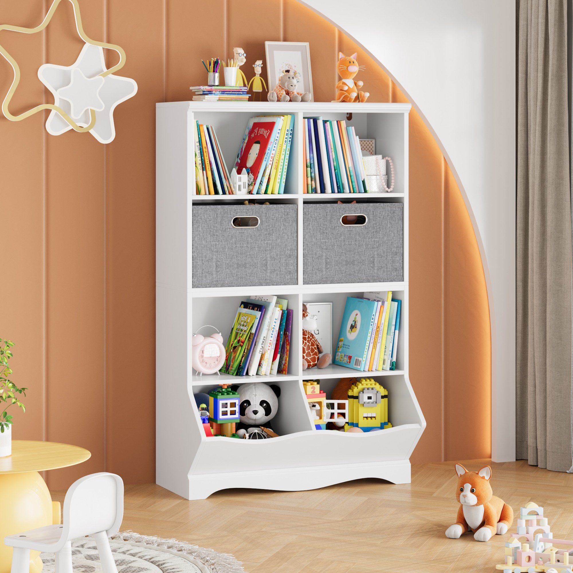 HOMECHO Spielzeugtruhe, Kinderregal mit 8 Ablagefächern und 2 Stoffschublad günstig online kaufen