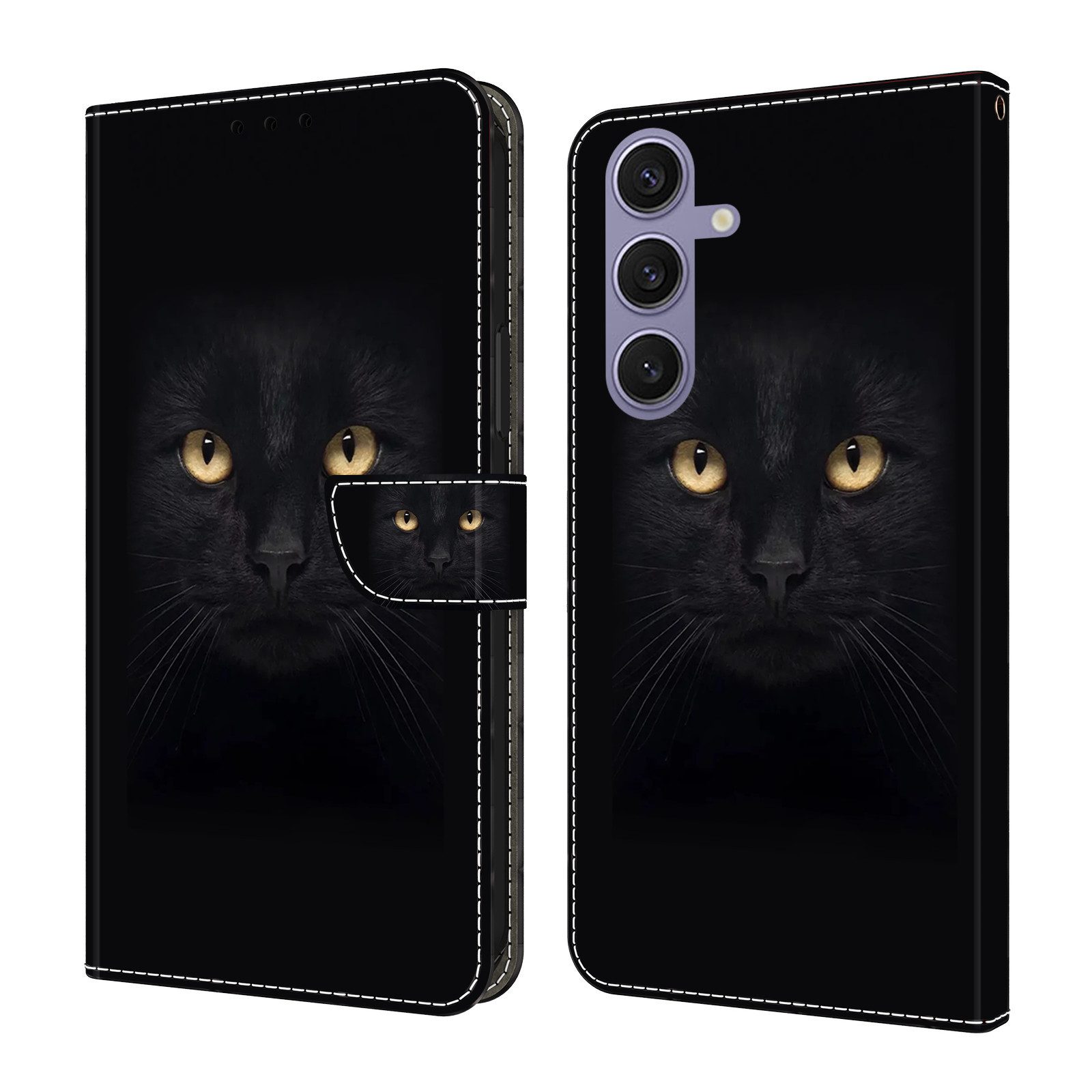 CLM-Tech Handytasche für Samsung Galaxy S25 Hülle aus PU-Leder Klapphülle (schwarzer Panther Augen, Handyhülle mit Standfunktion - Wallet Flip Case inklusive Kartenfächer), Cover mit Magnetverschluss - Samsung Galaxy S25 Schutzhülle