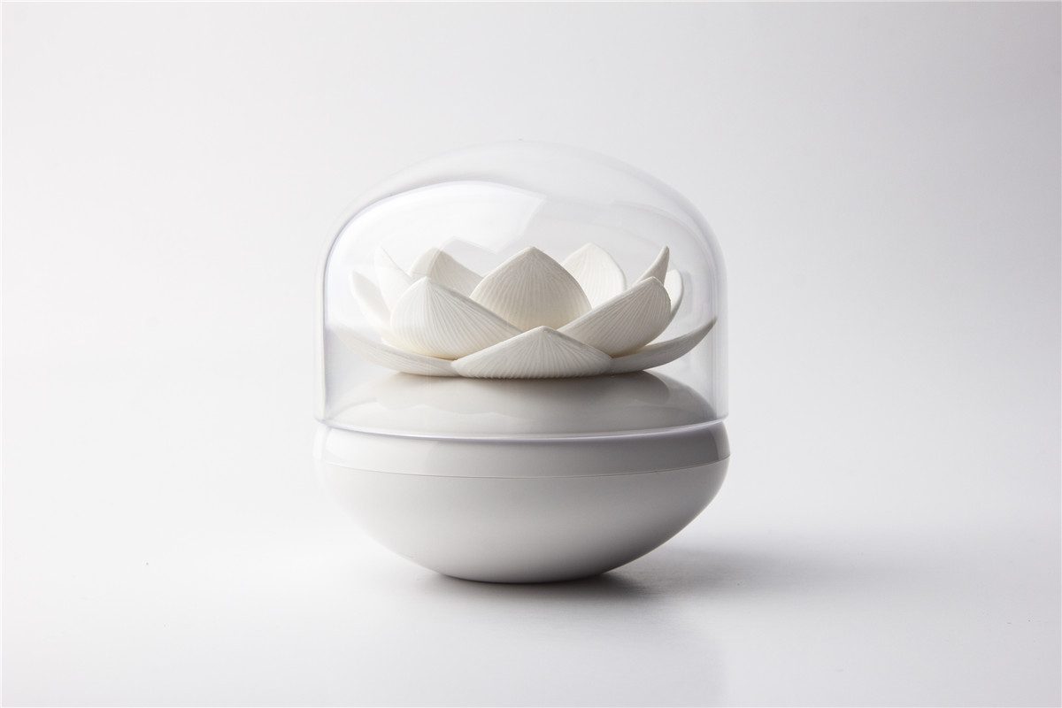 Qualy Design Wattestäbchenspender Lotus Blume, (Wattestäbchenhalter, hygienisch und dekorativ, 1-tlg., Kunststoff, ca. Ø 8 x 8 cm), Watte Stab Behälter Bad WC Weiß Schwarz