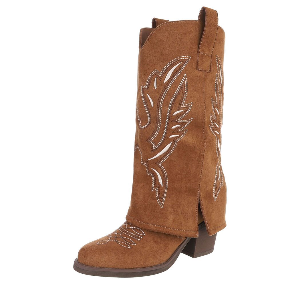 Moderne Damen-Stiefel mit Wellenstickerei und Absatz Westernstiefel