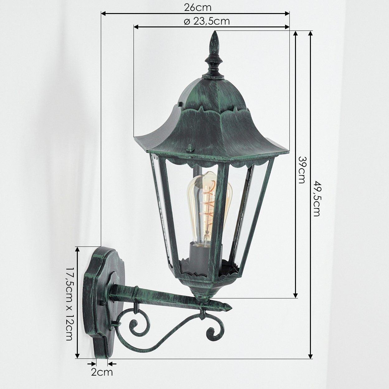 hofstein Außen-Wandleuchte Wandlampe in antikem Look aus Metall/Glas in Schwarz-Grün/Klar, ohne Leuchtmittel, Wandleuchte, Außenleuchte für Terrasse/Veranda, E27