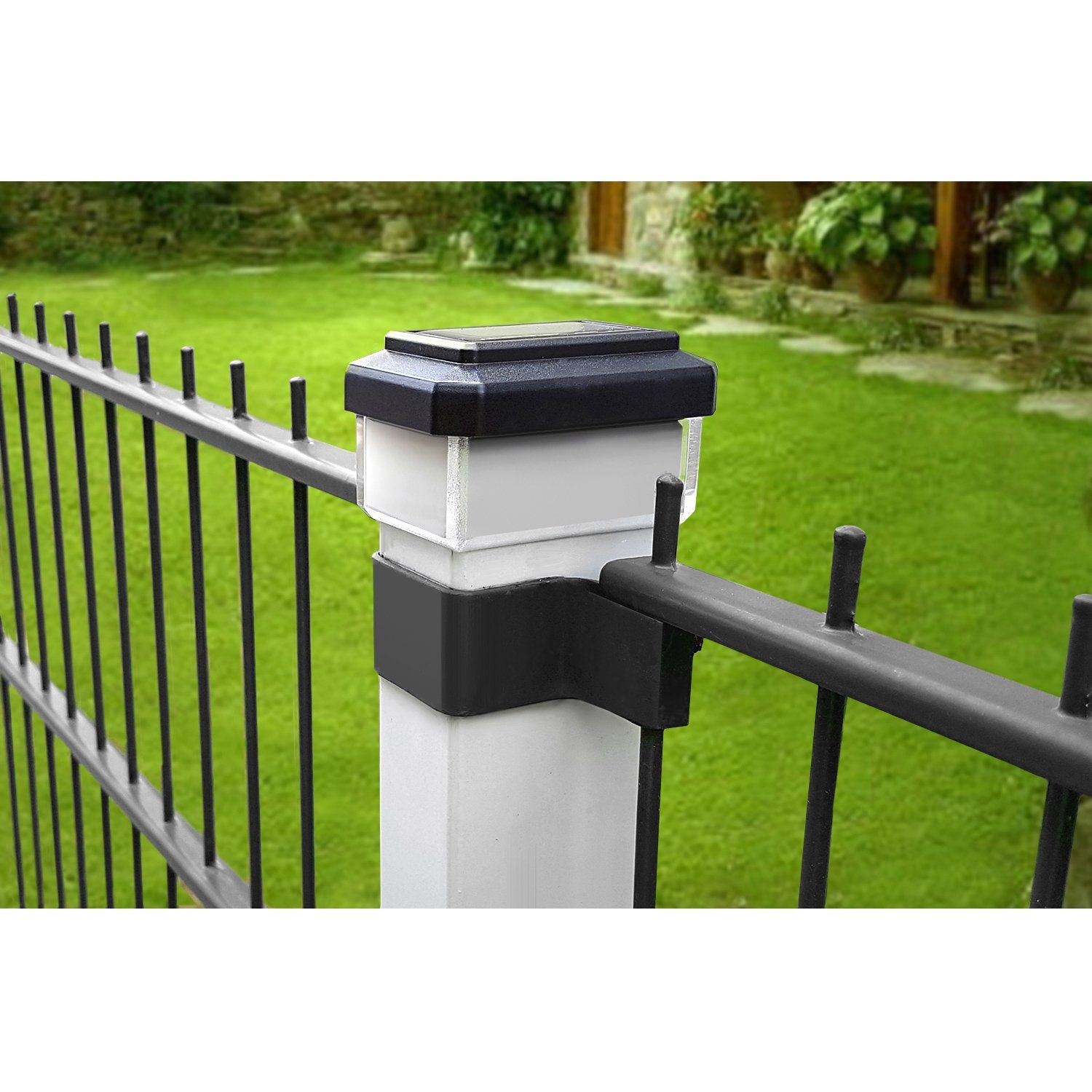 GreenBlue LED Gartenleuchte Solarmastleuchte für Zaun Outdoor geeignet, LED fest integriert, Warmweiß, solarbetriebene LED Gartenlampe für Garten und Zaun wette – Bild 4 von 5