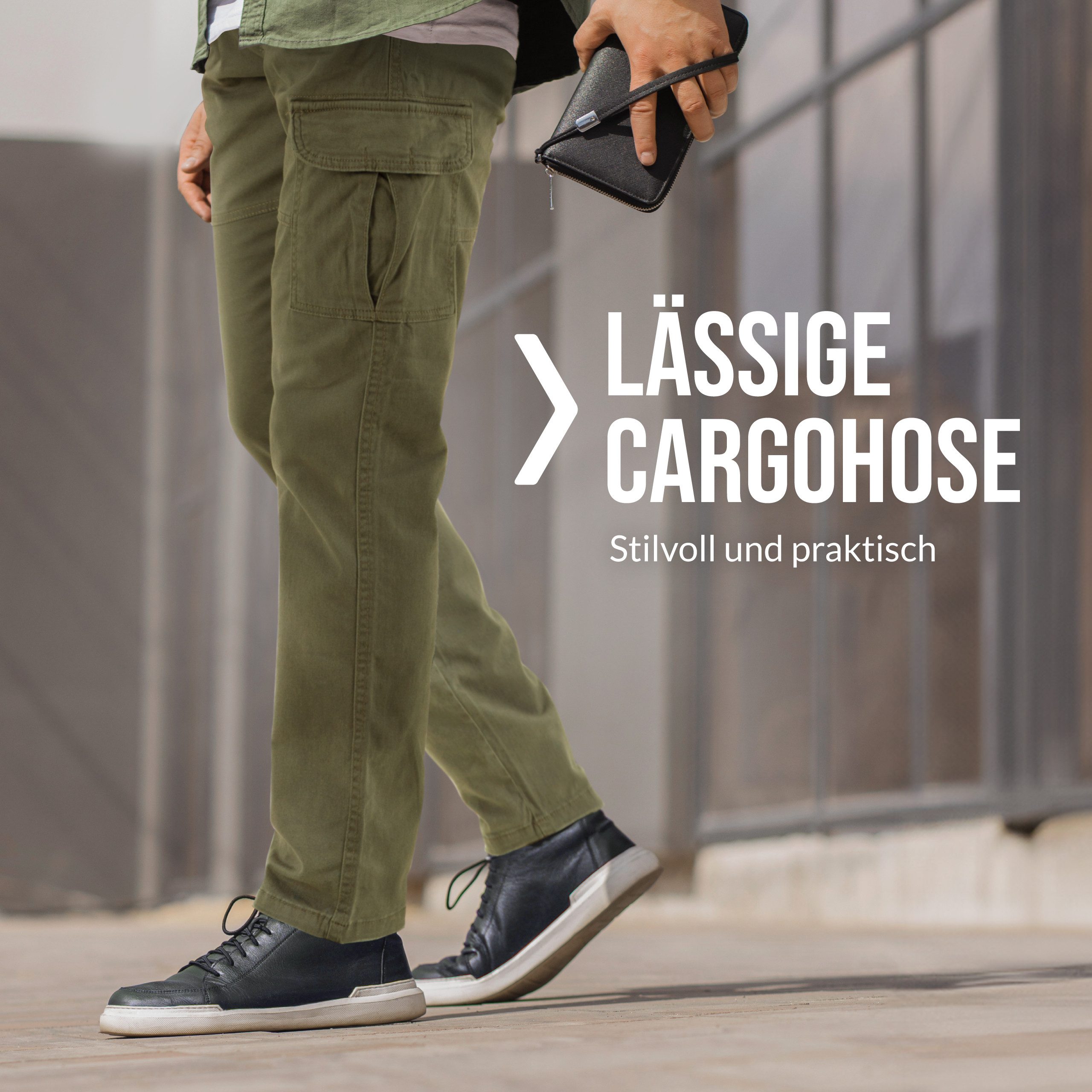 INDICODE Cargohose Herren William Cargo Hose Herrenhose mit 7 Taschen, inkl. Gürtel