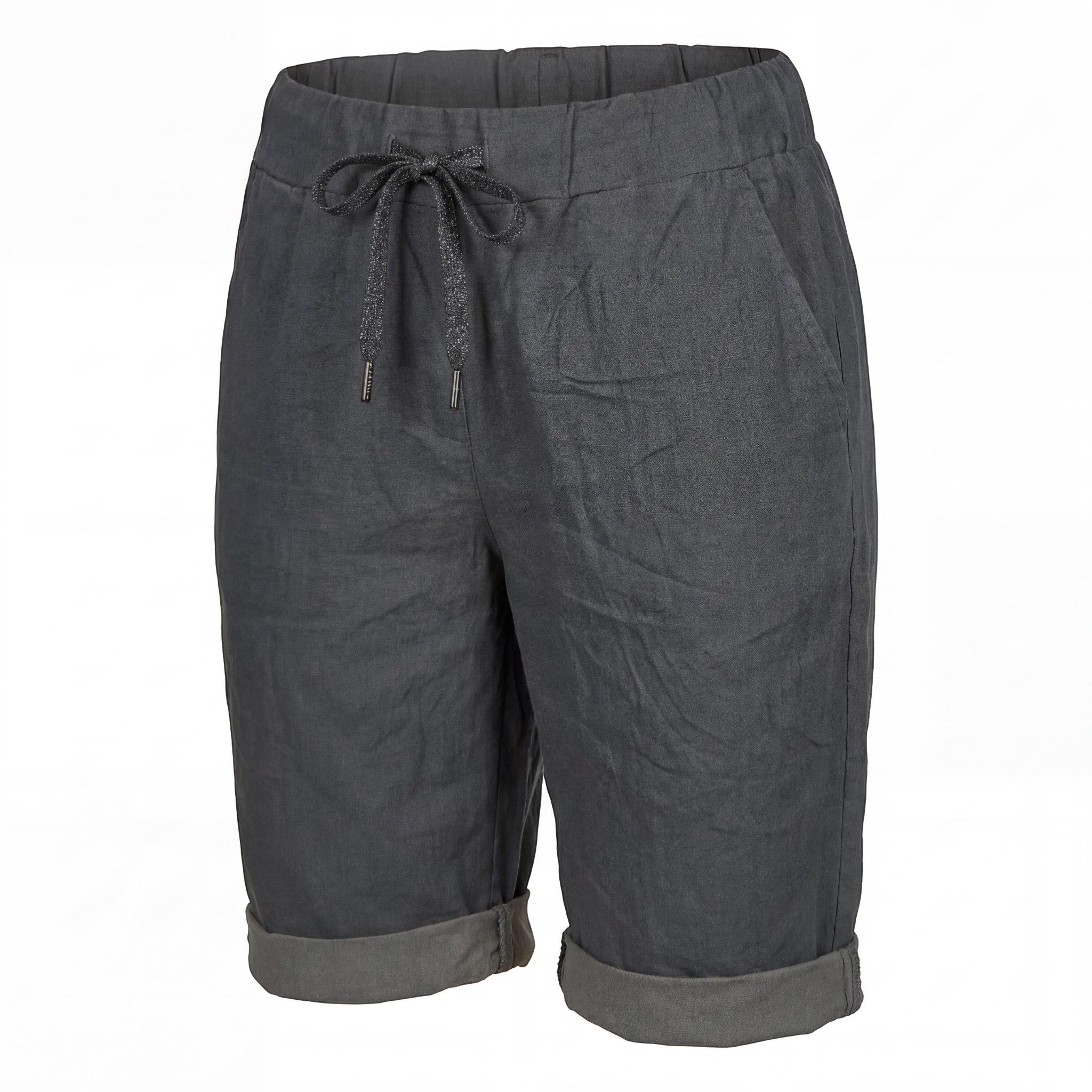 OriginalYou Chinoshorts Damenhose Kurze Damen Sommerhose Chino Shorts Schlupf Bermuda Stretchgewebe in modernem Knitterlook, elastischer Bund mit Kordelzug