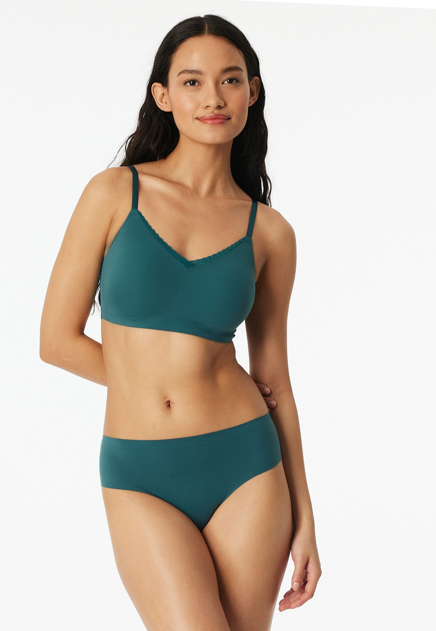 Schiesser Bustier Invisible Soft Lace herausnehmbare Pads, V-Ausschnitt, Spitze vorn, Lasercut-Abschlüsse