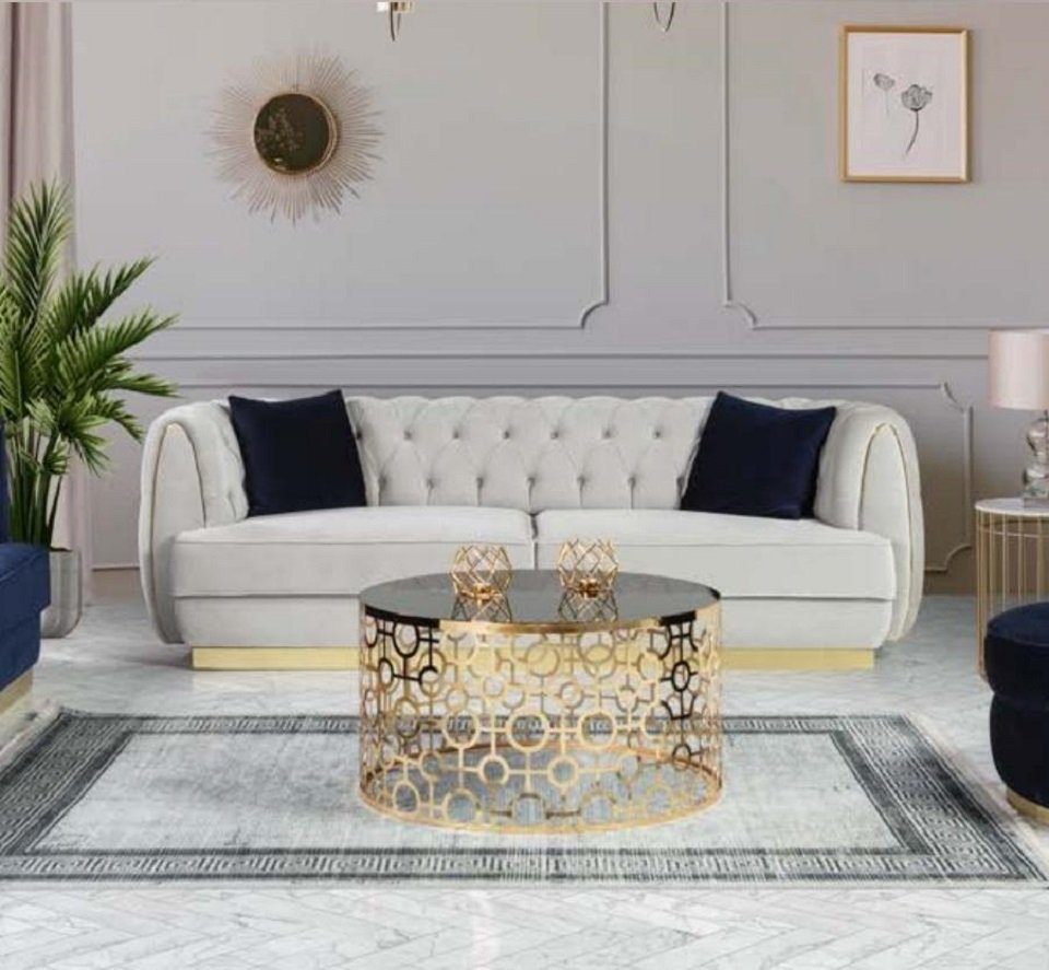 Neu Samt Weiß Sofa 3-Sitzer Elegante Chesterfield Sitzmöbel Dreisitzer JVmoebel Couch