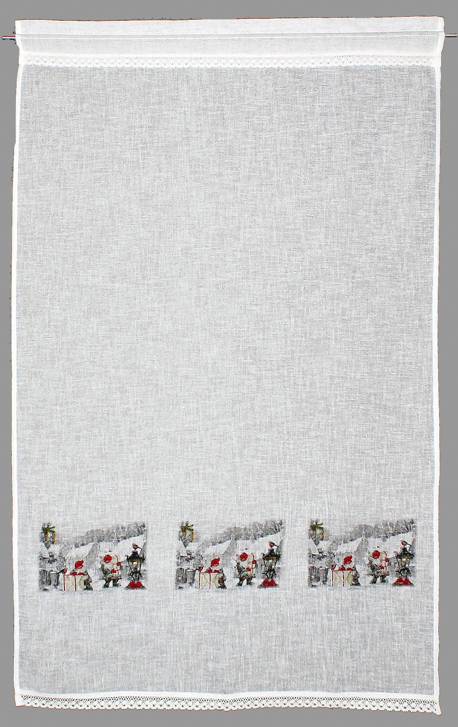 HOSSNER - ART OF HOME DECO Gardine Wichtel (1 St), Stangendurchzug, halbtransparent, weihnachtlicher Landhaus-Look