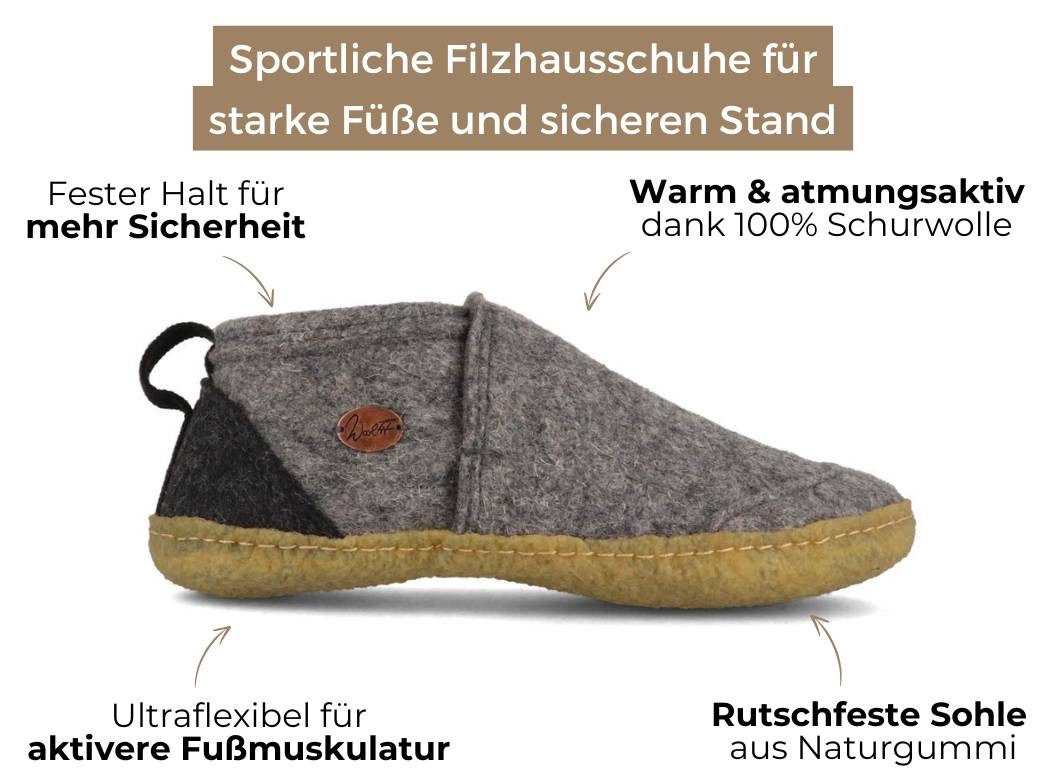 WoolFit Homeoffice Hausschuhe Taiga Hausschuh mit Naturkautschuk Sohle – Bild 2 von 5