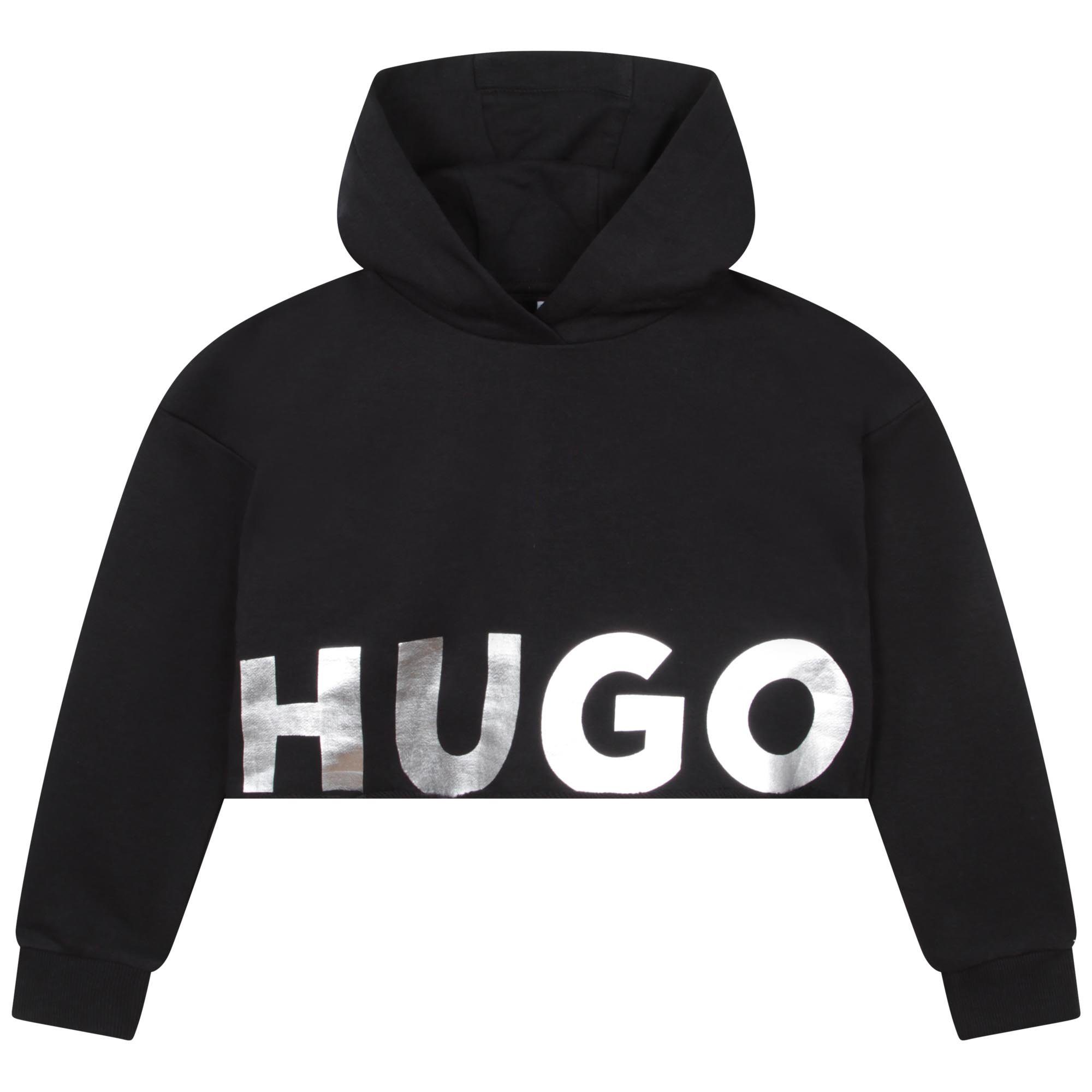 HUGO Hoodie HUGO BOSS Kids Kapuzenpullover schwarz mit silber Logo