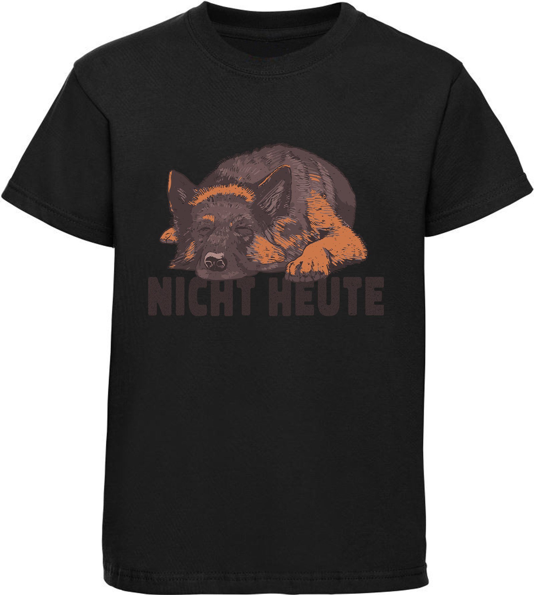 MyDesign24 Print-Shirt Kinder Hunde T-Shirt bedruckt - Schlafender Schäferhund Baumwollshirt mit Aufdruck, i233 schwarz