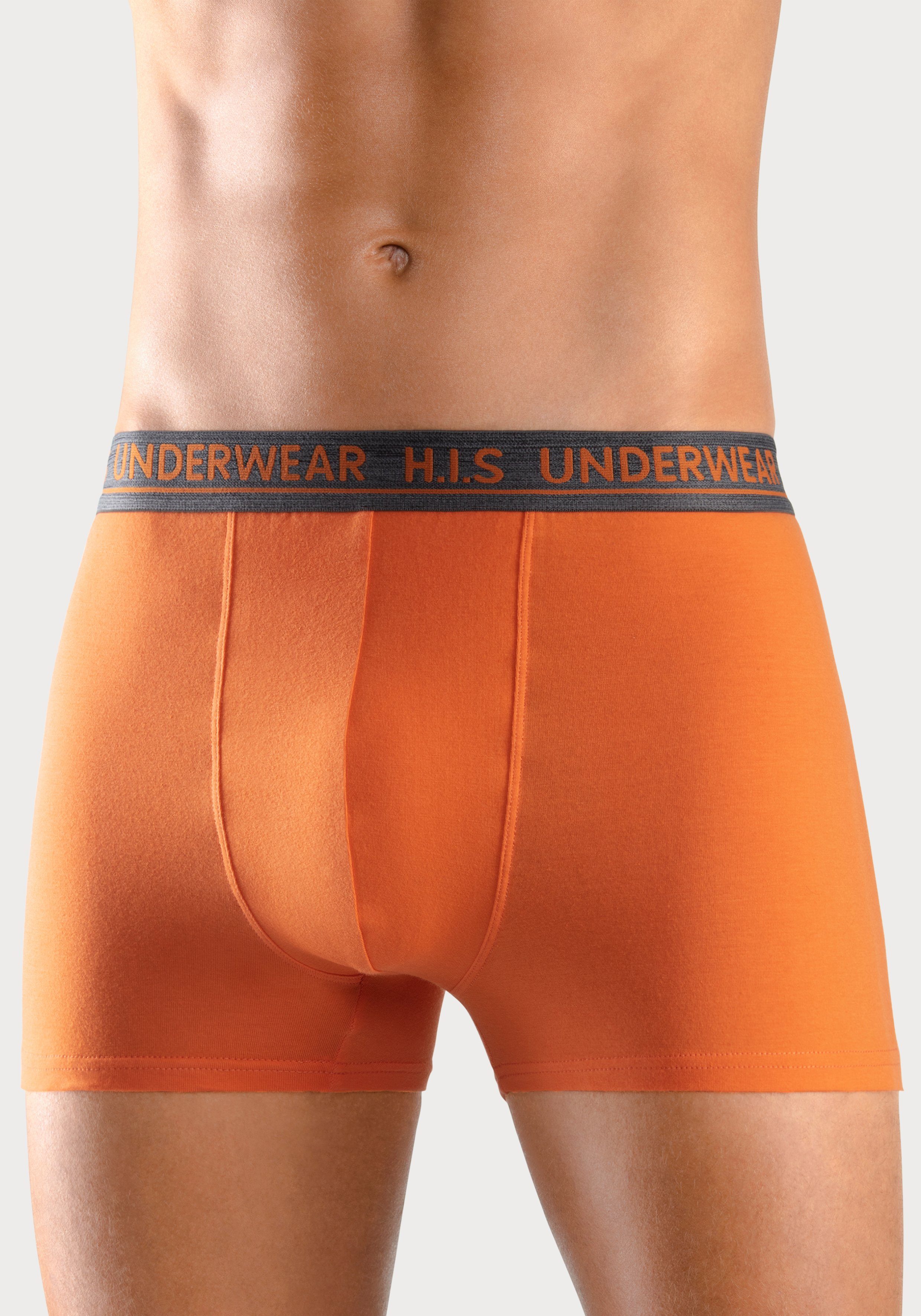 anthrazit-meliert, mit (Packung, Stretchbündchen 4-St) orange, H.I.S bequemem Boxer grau-meliert, schwarz