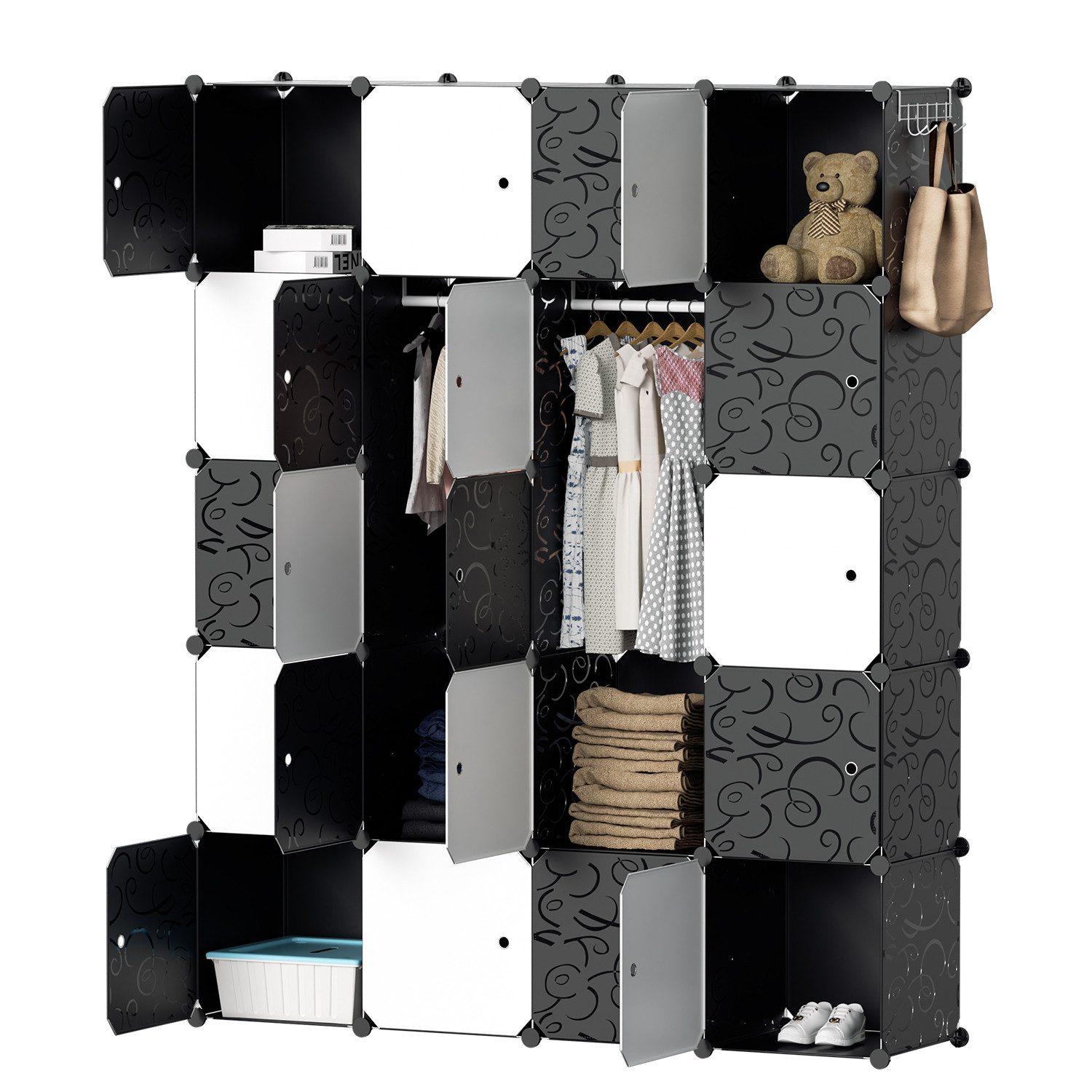 Clanmacy Kleiderschrank Kleiderschrank DIY Steckregal Set günstig online kaufen