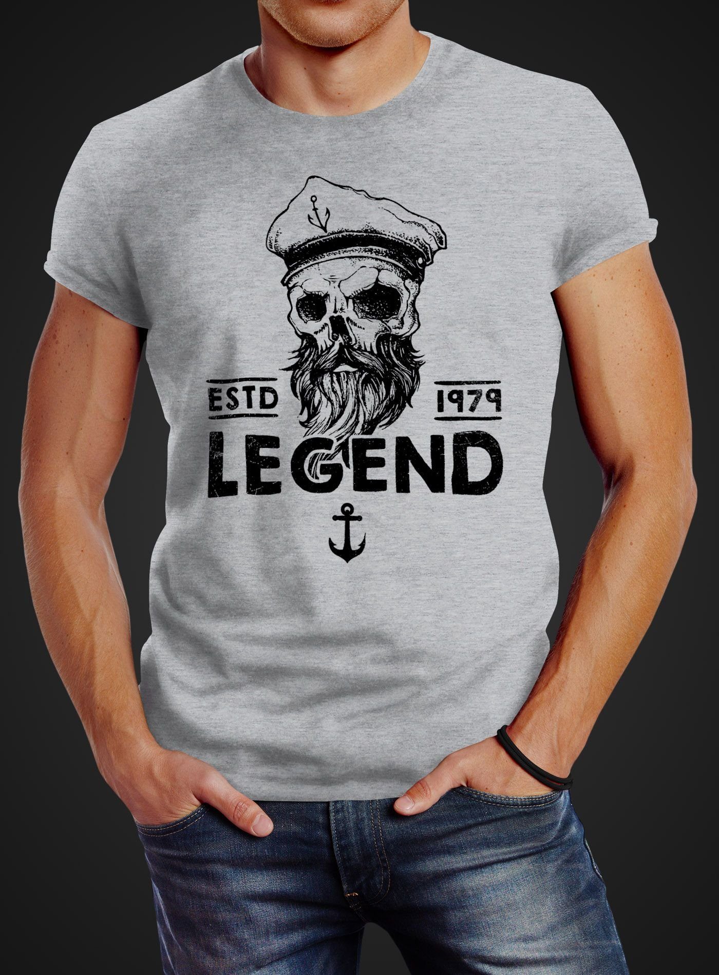 Neverless Print-Shirt Herren T-Shirt Skull Captain günstig online kaufen