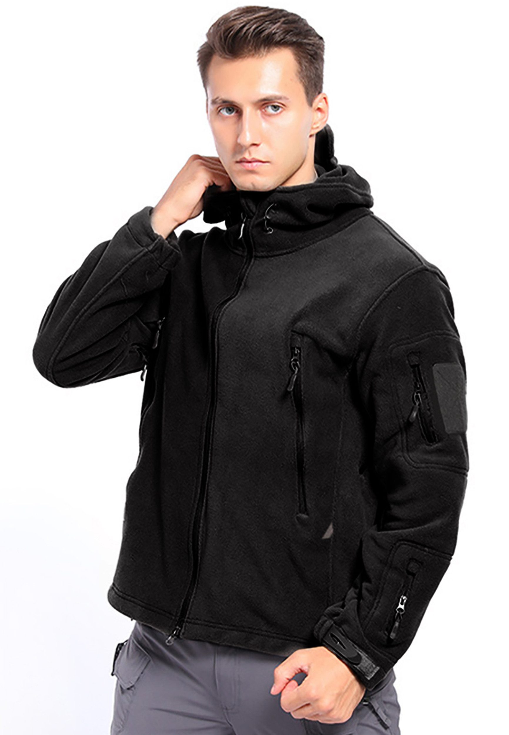 TAN.TOMI Fleecejacke Herren Fleece Jacke Outdoor Winddicht Kapuzenjacke (fü günstig online kaufen