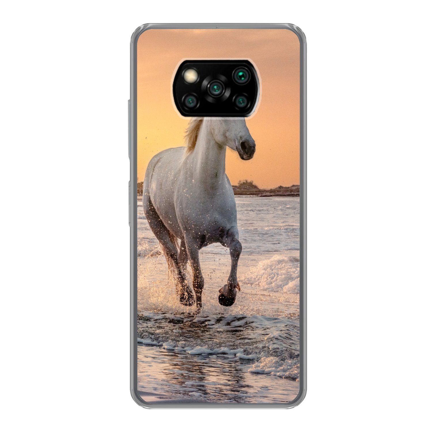 MuchoWow Handyhülle für Xiaomi Poco X3 Pro Pferde - Sonne - Meer - Strand - Tiere, Phone Case, Silikon, Schutzhülle Dünn