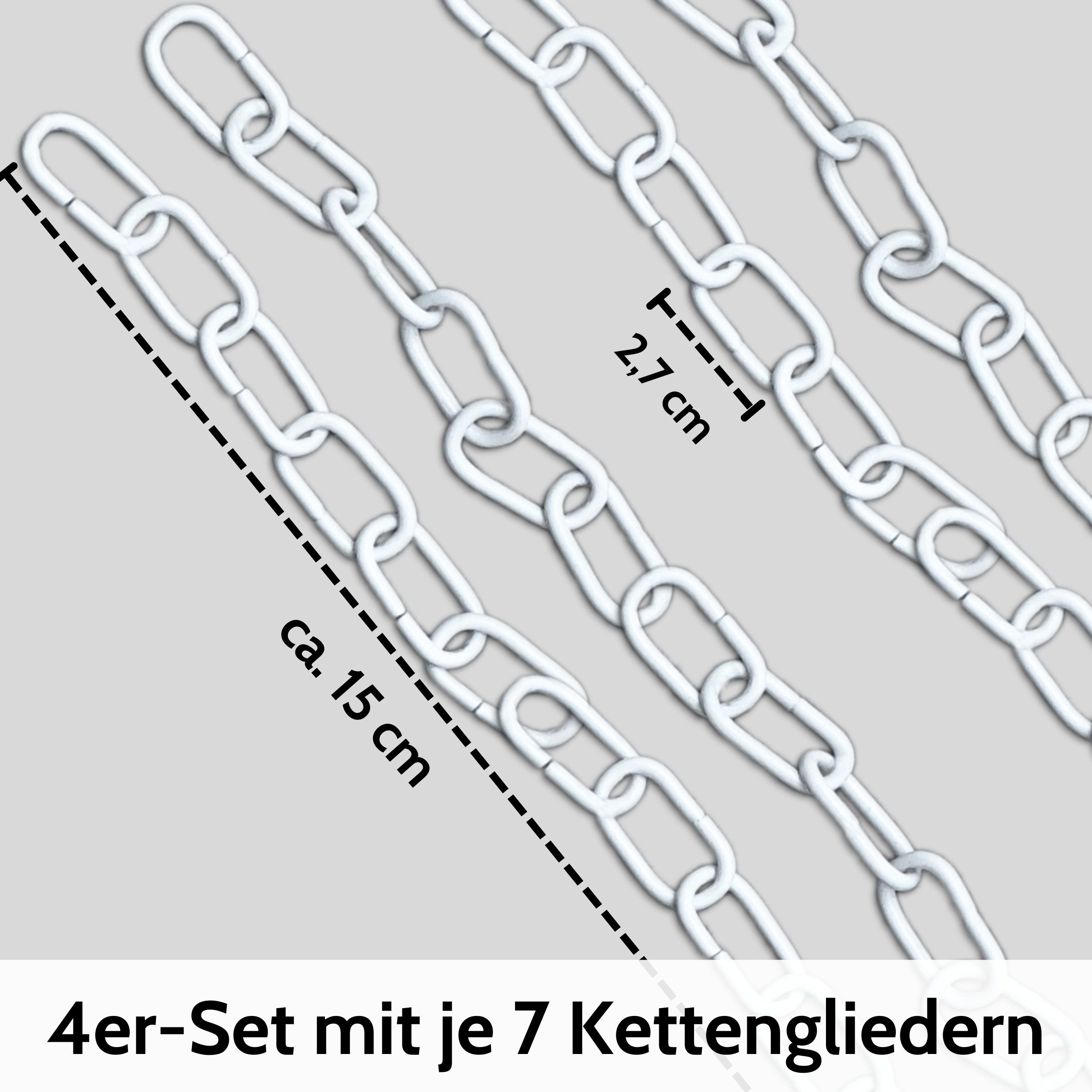 DEKAZIA Stahlkette zum Basteln, Heimwerken, Gliederketten aus Stahl, pulverbeschichtet, (4er Packung 4er Set) Pulverbeschichtung, Rostfreies Stahl, matte Optik