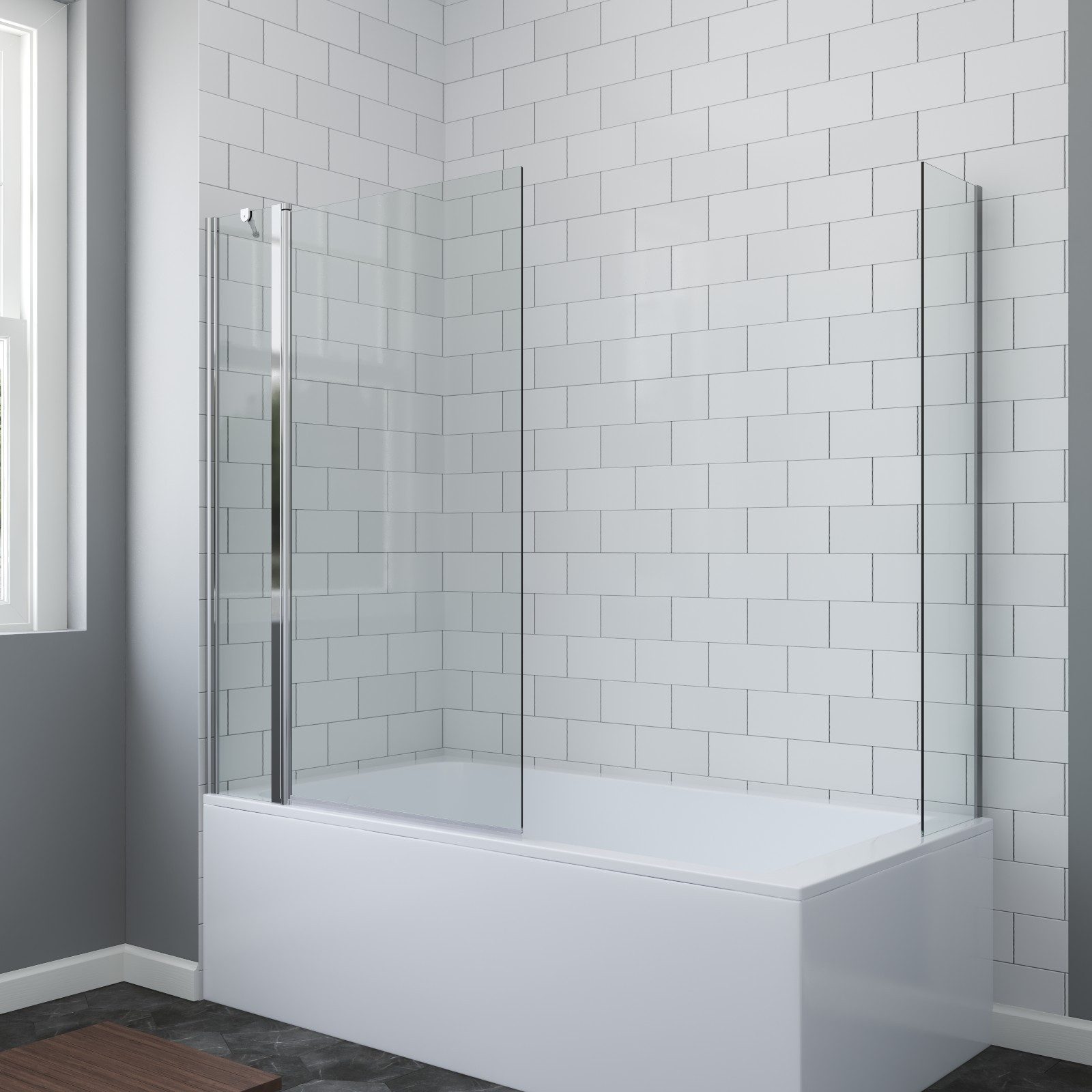 AQUABATOS Badewannenaufsatz 6mm Duschwand für Badewanne 2-tlg. Badewannenaufsatz Duschabtrennung, Sicherheitsglas, Einscheibensicherheitsglas, Drehtür mit Hebe-und Senkfunktion&Festteil