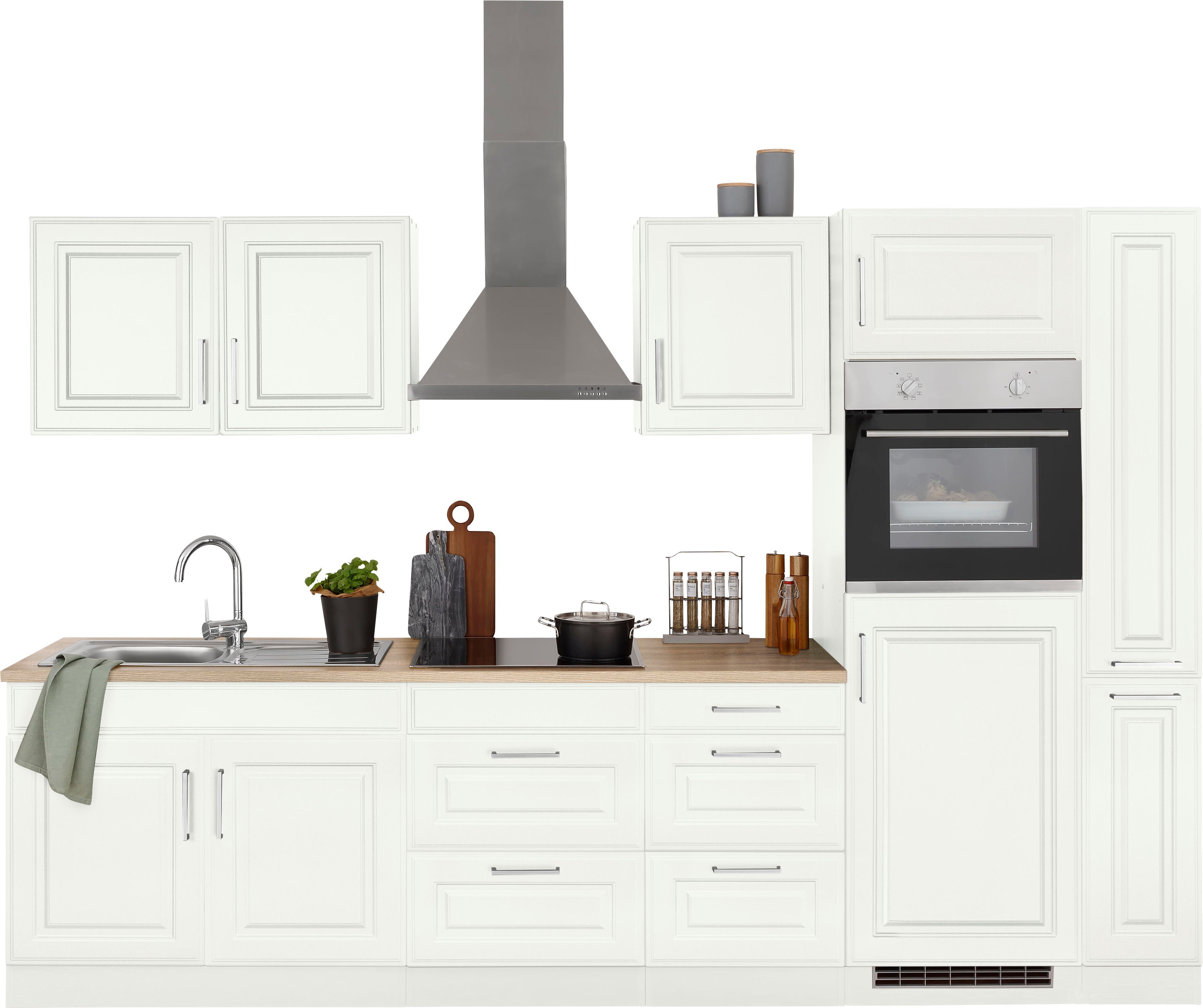 KOCHSTATION Küchenzeile KS-Stockholm, Breite 300 cm, mit hochwertigen MDF Fronten im Landhaus-Stil