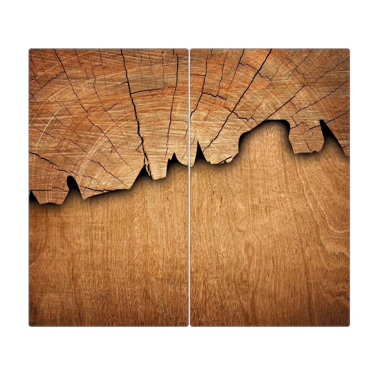 banjado Herd-Abdeckplatte zweiteilig aus Glas mit Motiv Holz, (gehärtet, 2 tlg., inkl. selbstklebende Gummifüßchen)