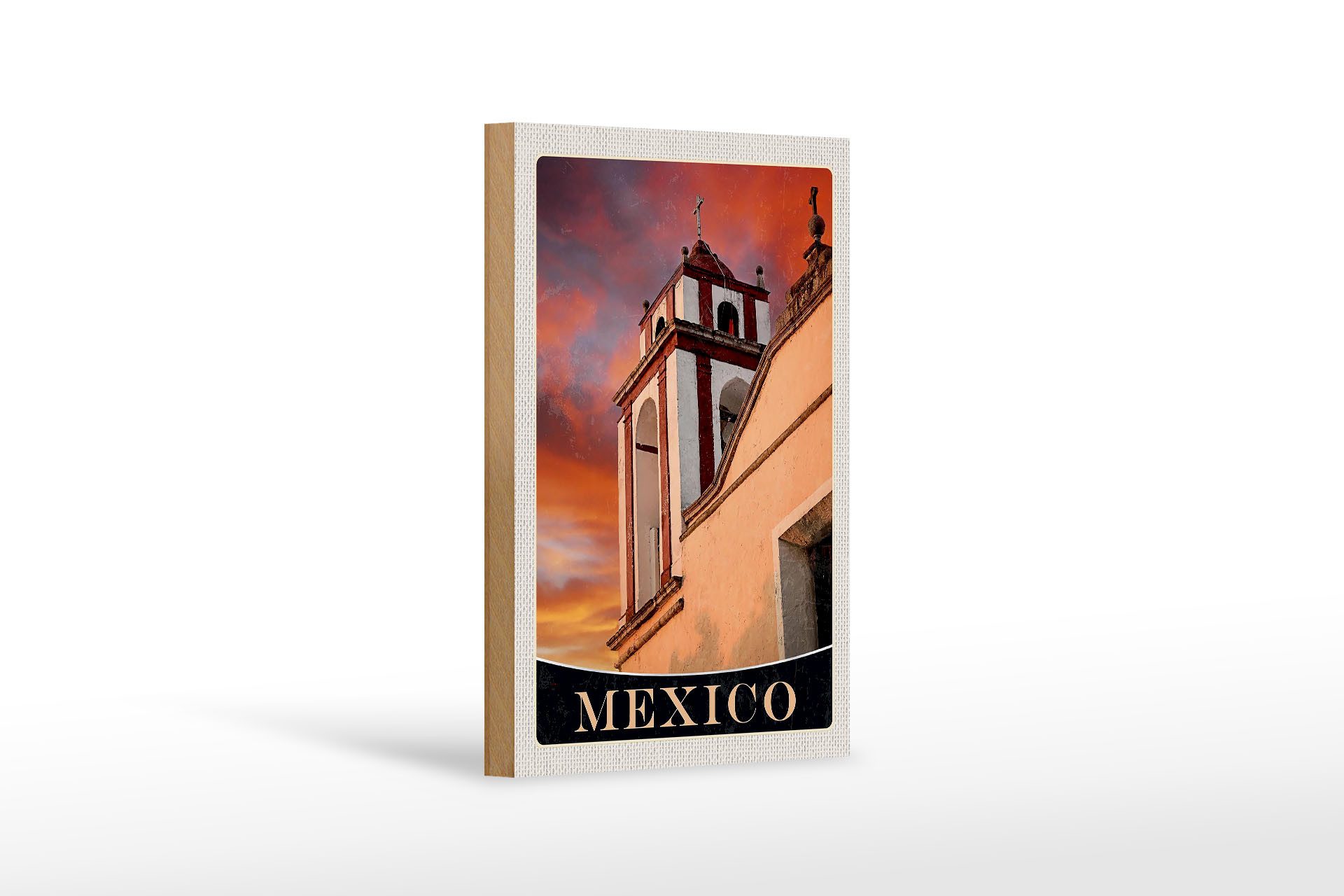 Femer GmbH Holzbild Reise 12x18 cm Mexiko Amerika USA Mittelalter Kirche, (1 St), Glatte Holzfaserplatte (MDF), vorn beschichtet