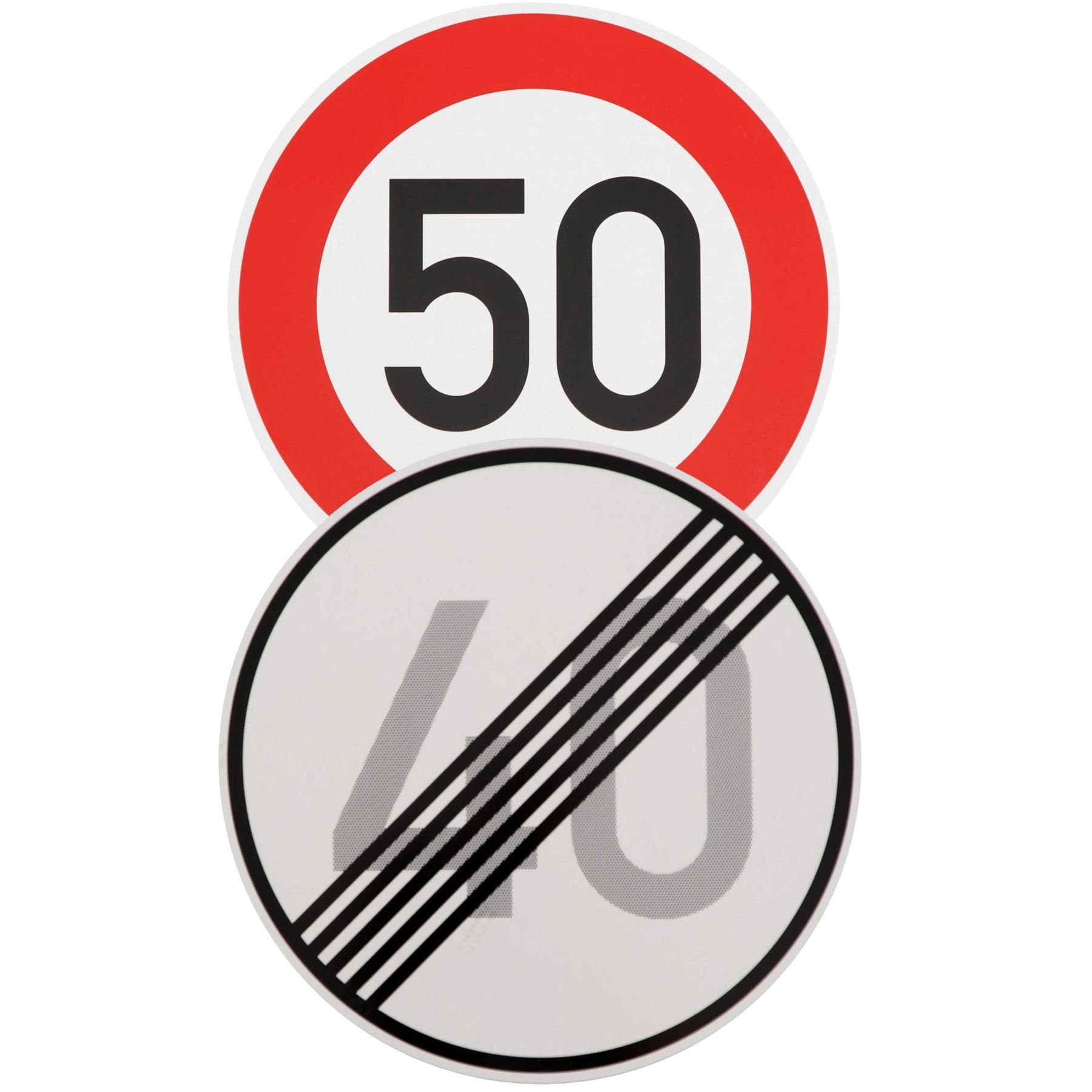 BauSupermarkt24 Verkehrsschild Verkehrszeichen Ende 40 km/h und Beginn 50 km/h zum Geburtstag !