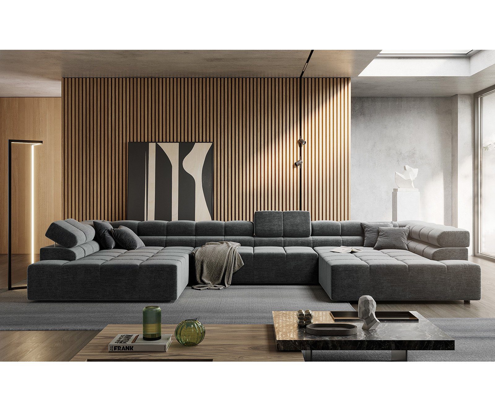DELIFE Wohnlandschaft Phia, Velour Grau 430x220 günstig online kaufen