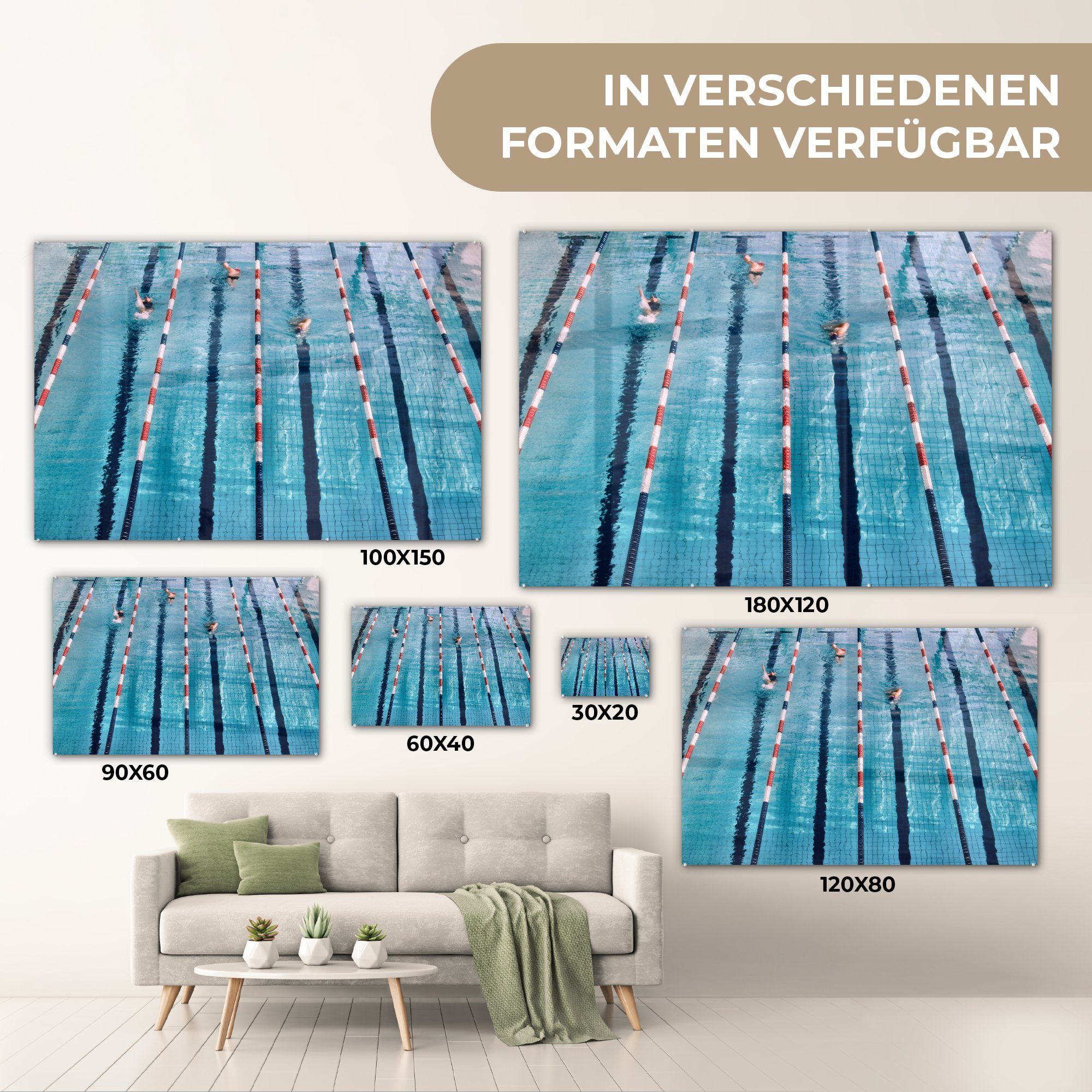 (1 Schwimmbad, St), Acrylglasbilder MuchoWow Schlafzimmer Schwimmen Wettkampfschwimmen - Acrylglasbild & - Wohnzimmer
