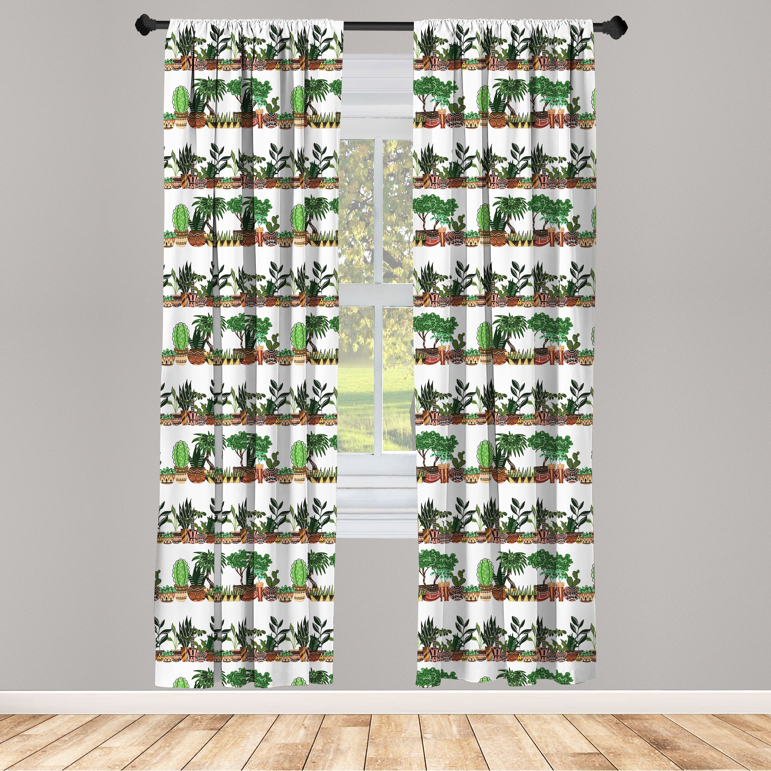 Gardine Vorhang für Wohnzimmer Schlafzimmer Dekor, Abakuhaus, Microfaser, Botanischer Exotic House Plants Ethnic