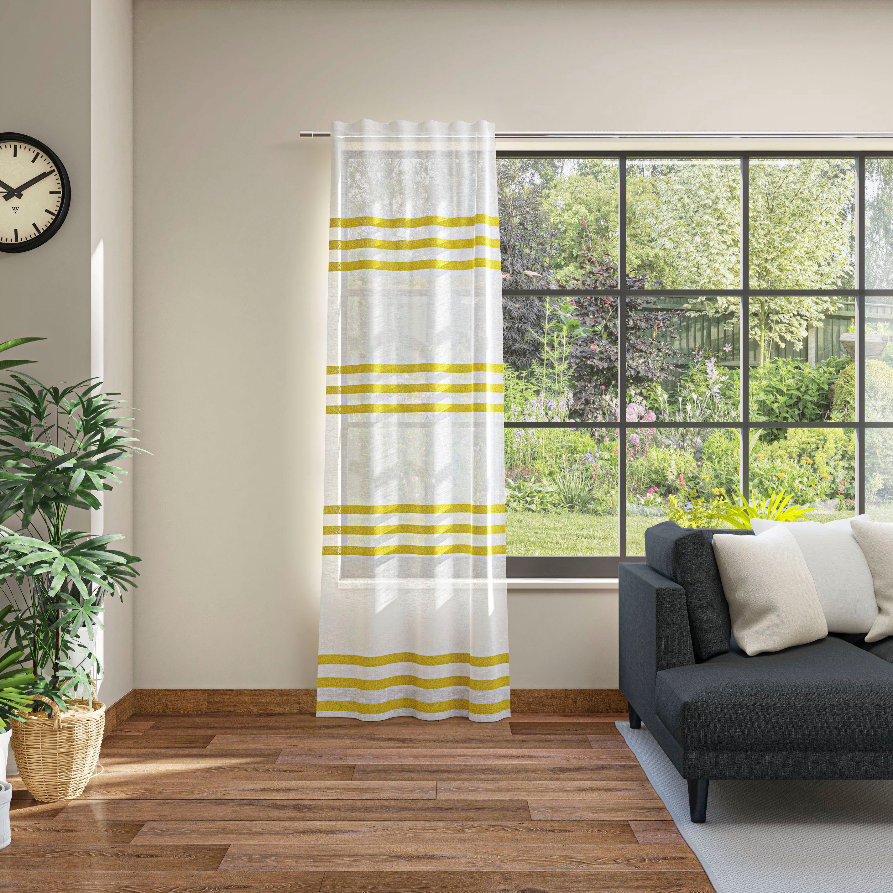 Effektgarn Vorhang mit for gelb/weiß you!, (1 Bergen, St), halbtransparent, Neutex naturiger Querstreifen Multifunktionsband