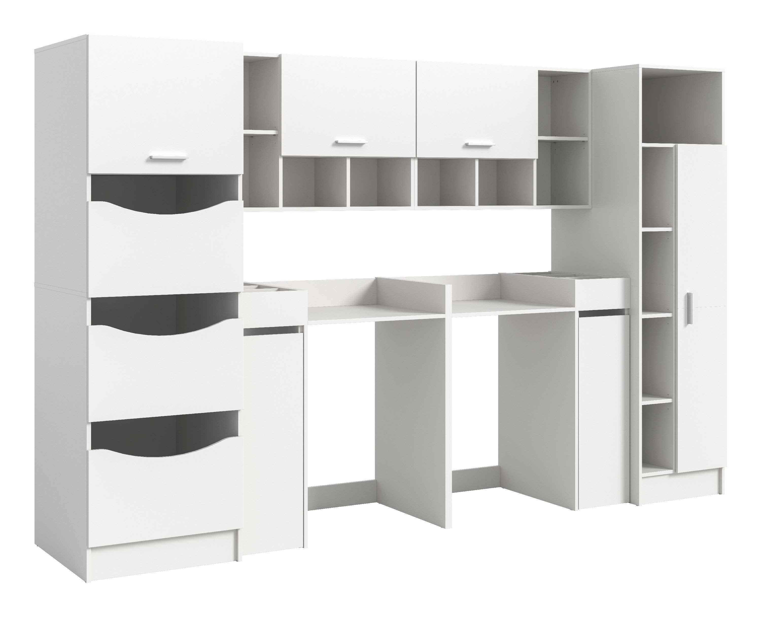 xonox.home Aufsatzschrank Free (8tlg. Set inkl. Hänge-, Wäsche-, Universalschrank, Waschmaschinenumbau) weiß Nachbildung Melamin beschichtet modern 306x195x68 cm
