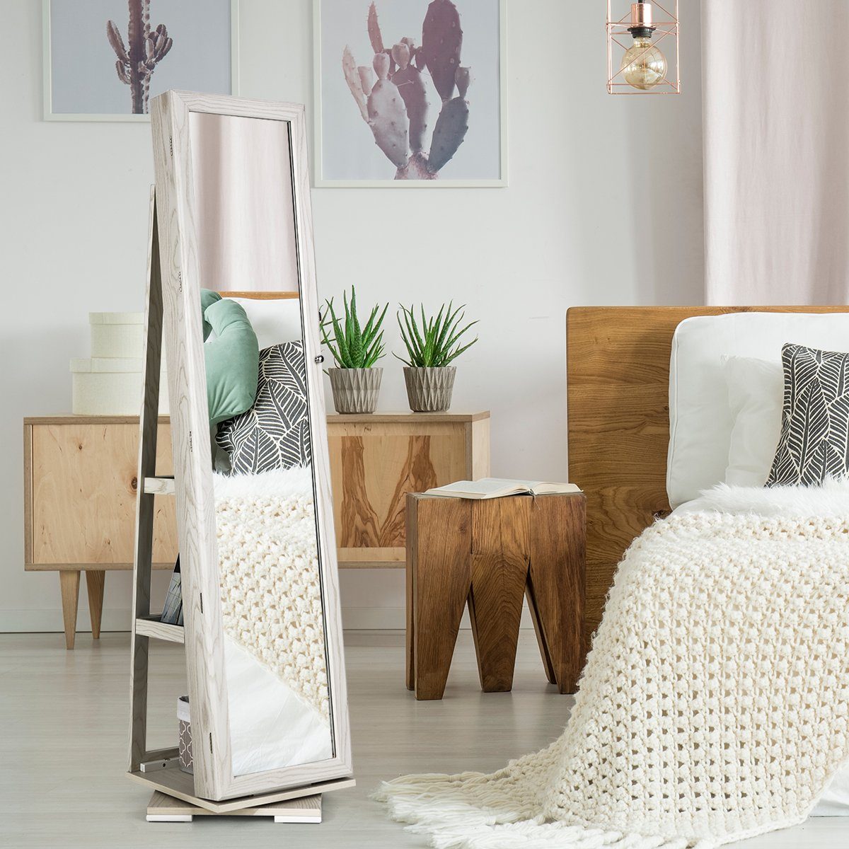 COSTWAY Schmuckschrank stehend, mit Spiegel & Regal, drehbar, abschließbar günstig online kaufen