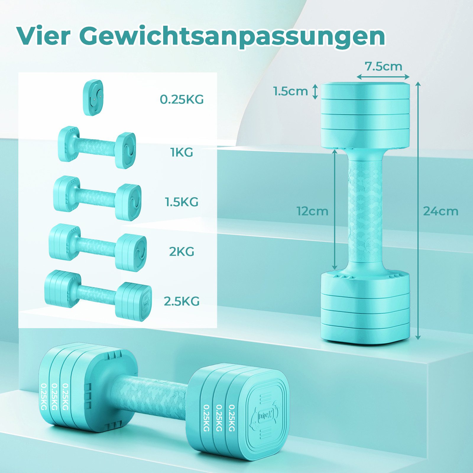 Dripex Hantel-Set verstellbare Hanteln Set 2er 2,5kg/5kg, justierbare 6 Hantelplatten