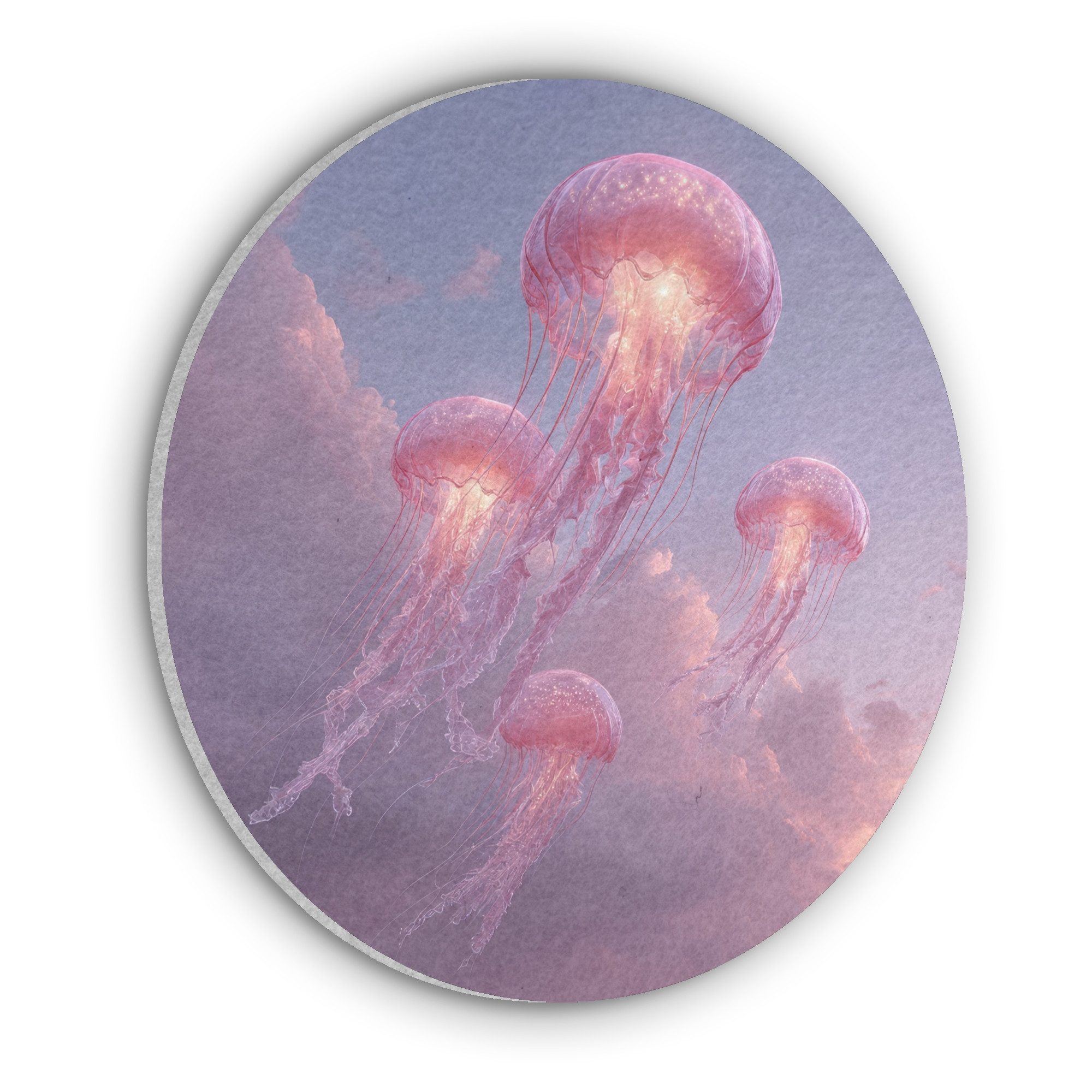 MuchoWow Gemälde Qualle - Rosa - Wolken, Fotodruck (1 St), Akustikpaneele rund, Schalldämmung, Akustikbilder 30x30 cm