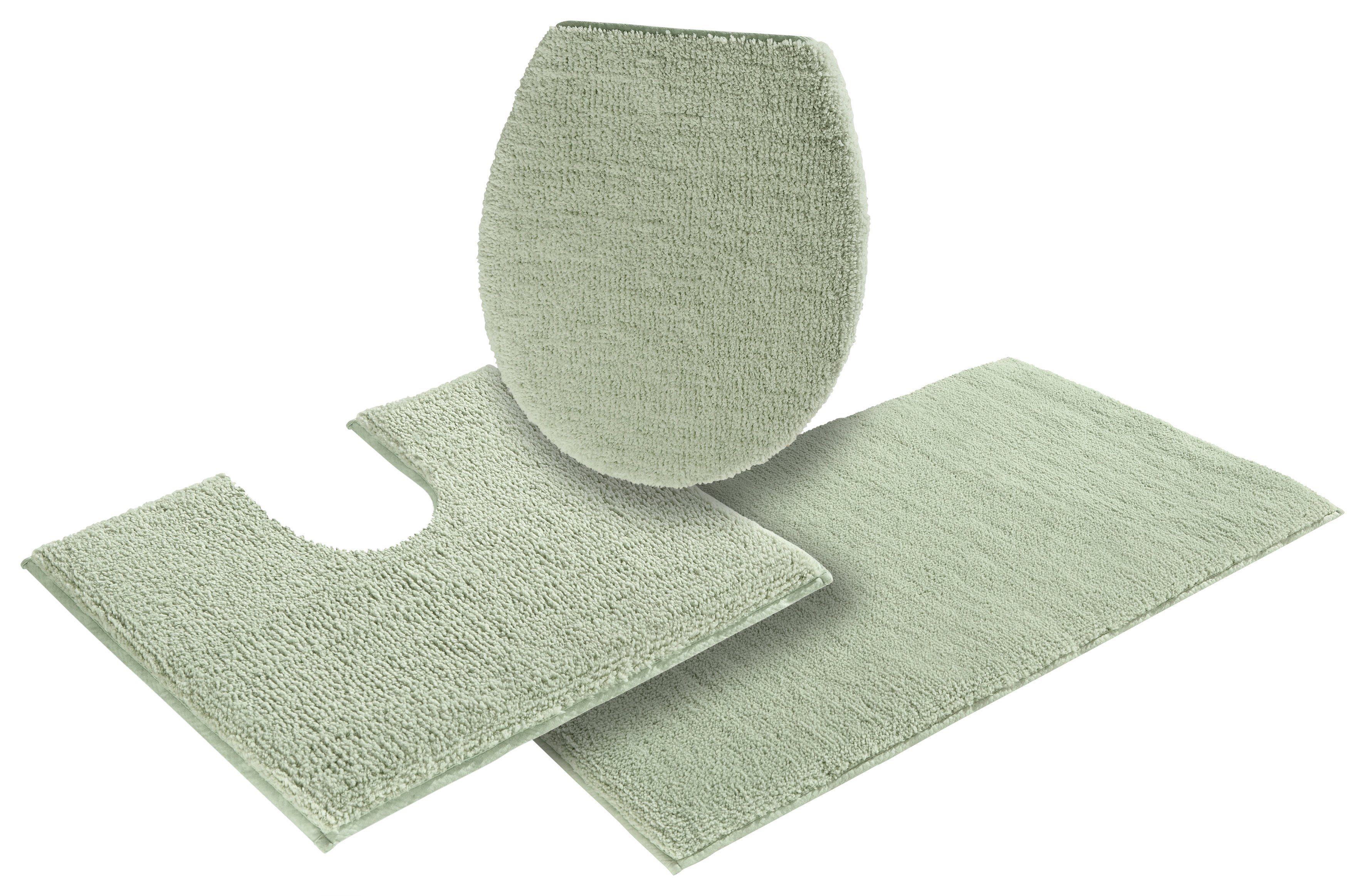 OTTO home Badematte Vanessa, Badvorleger, Badezimmer Teppich, Höhe 10 mm, rutschhemmend beschichtet, fußbodenheizungsgeeignet, schnell trocknend, strapazierfähig, Polyester, rechteckig, 3-tlg. Stand-WC Set, Badteppich, weiche Haptik, unifarben