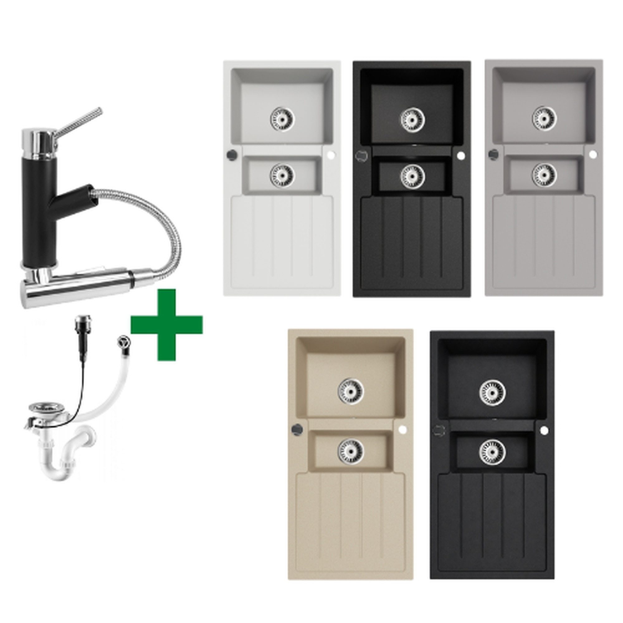 Faizee Möbel Granitspüle Granitspüle 100x50 mit Armatur Cado Küchenspüle Granit inkl.Siphon Set
