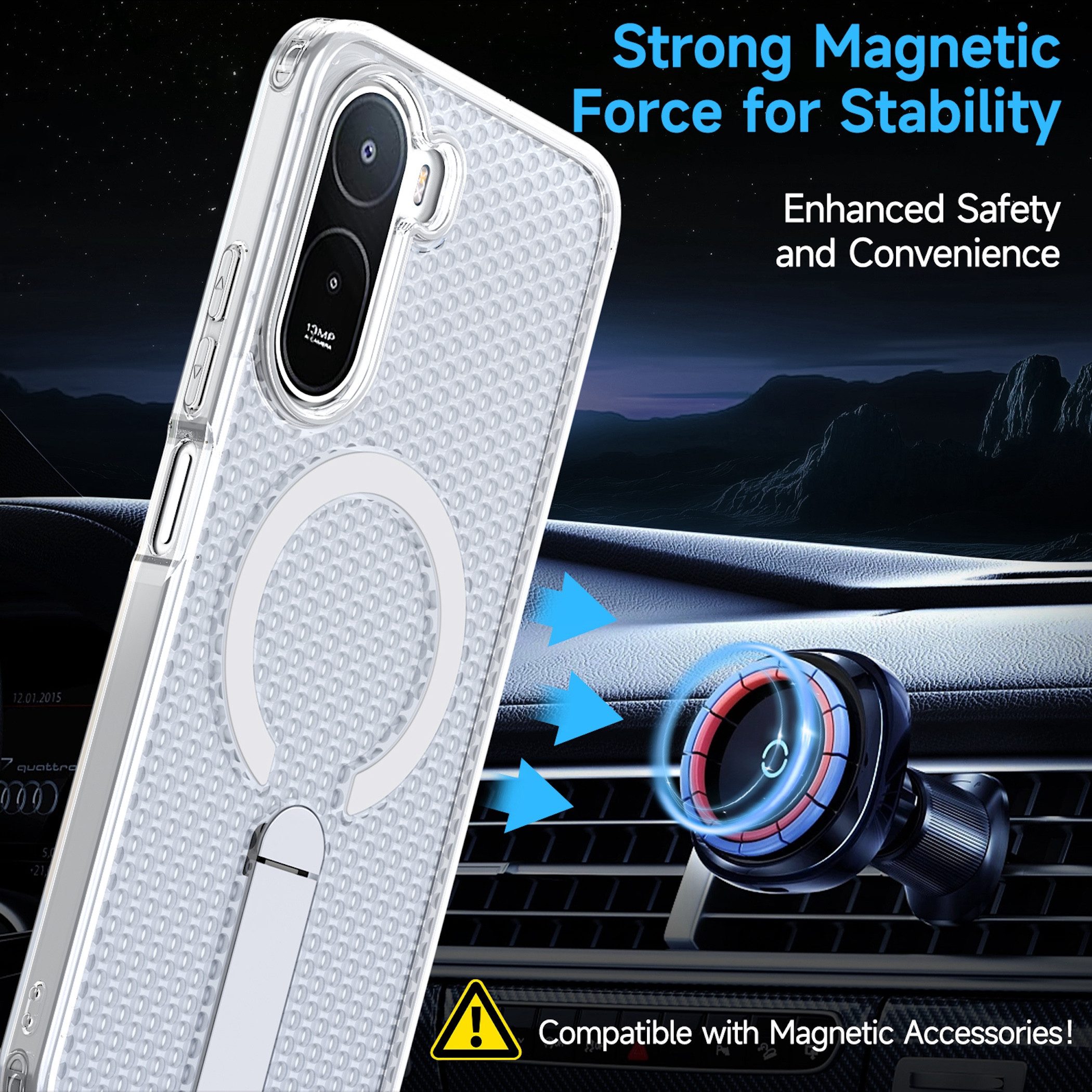Wigento Handyhülle Magnetische Kickstand Silikon Xiaomi Redmi A7 Pro TPU / PC Transparent 6,9 Zoll, Magnetring, Kamera Schutz, stoßabsorbierend, auftsellbar – Bild 2 von 5