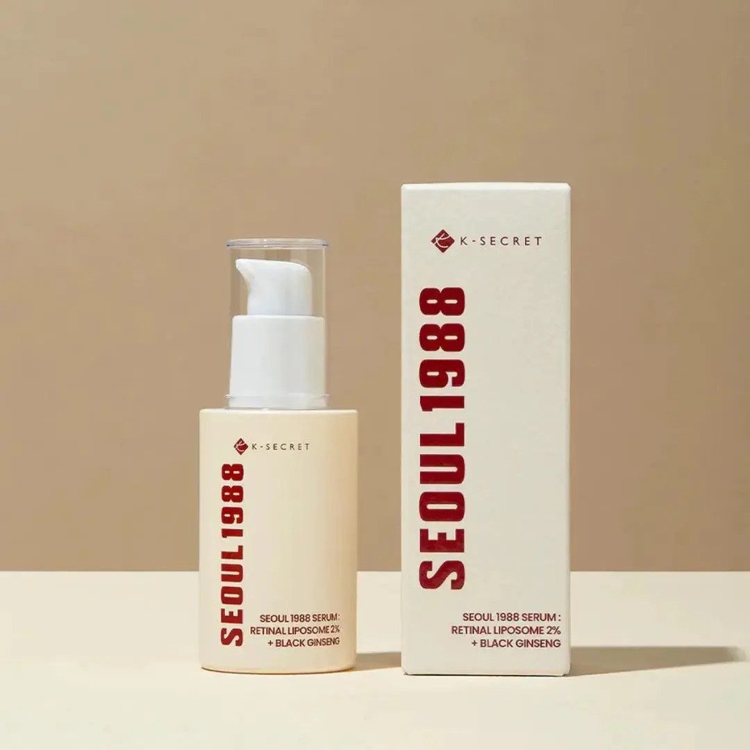 K-Secret Gesichtsserum Seoul 1988 Serum - Black Ginseng & Retinal Liposome 2 % - 30ml schnelleinziehend, für empfindliche Haut geeignet -, Anti-Aging-Formel, ohne Duftstoffe, K-Beauty