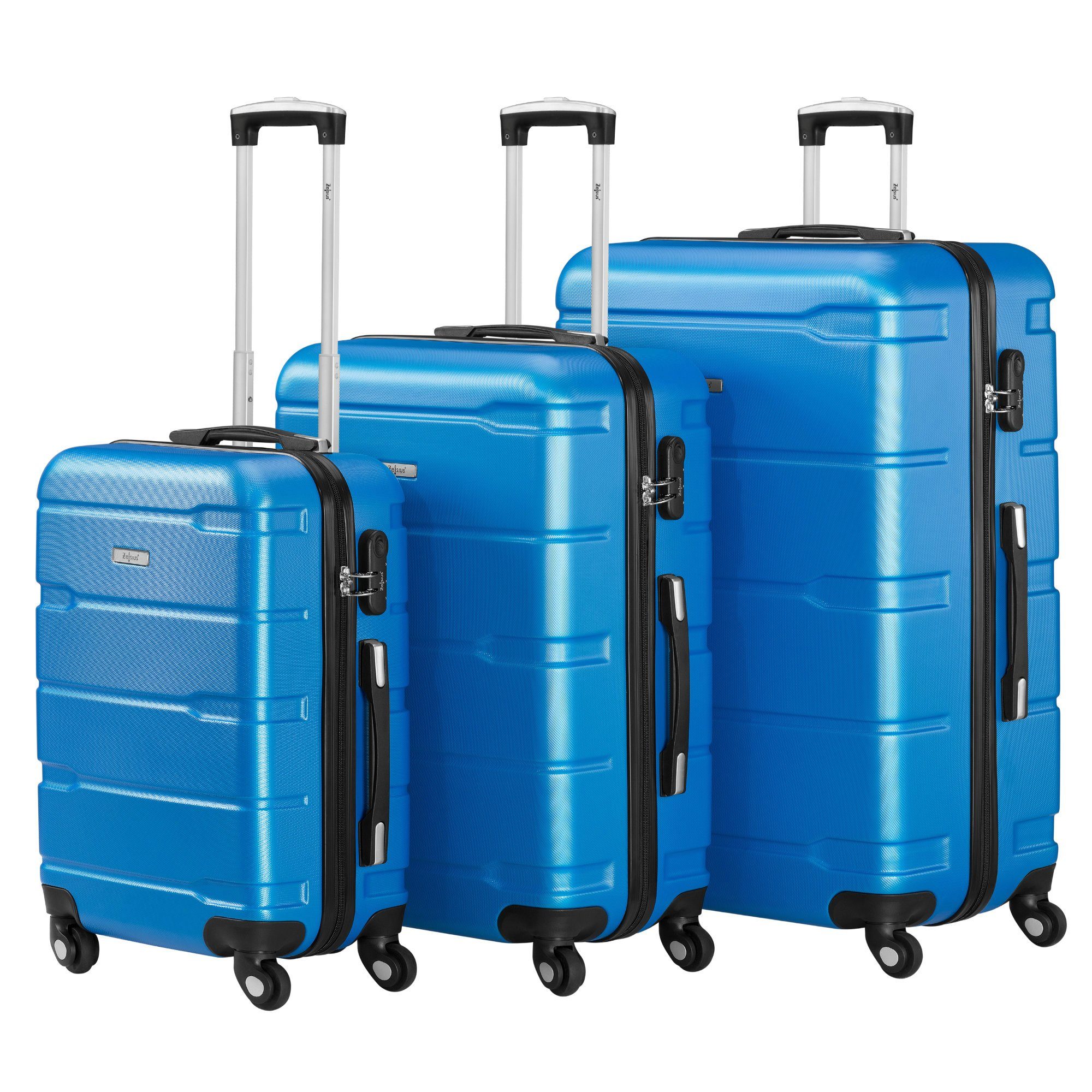 Kofferset Koffer Set 3 Stück, Blau, ABS Hartschalenkoffer mit Zahlenschloss