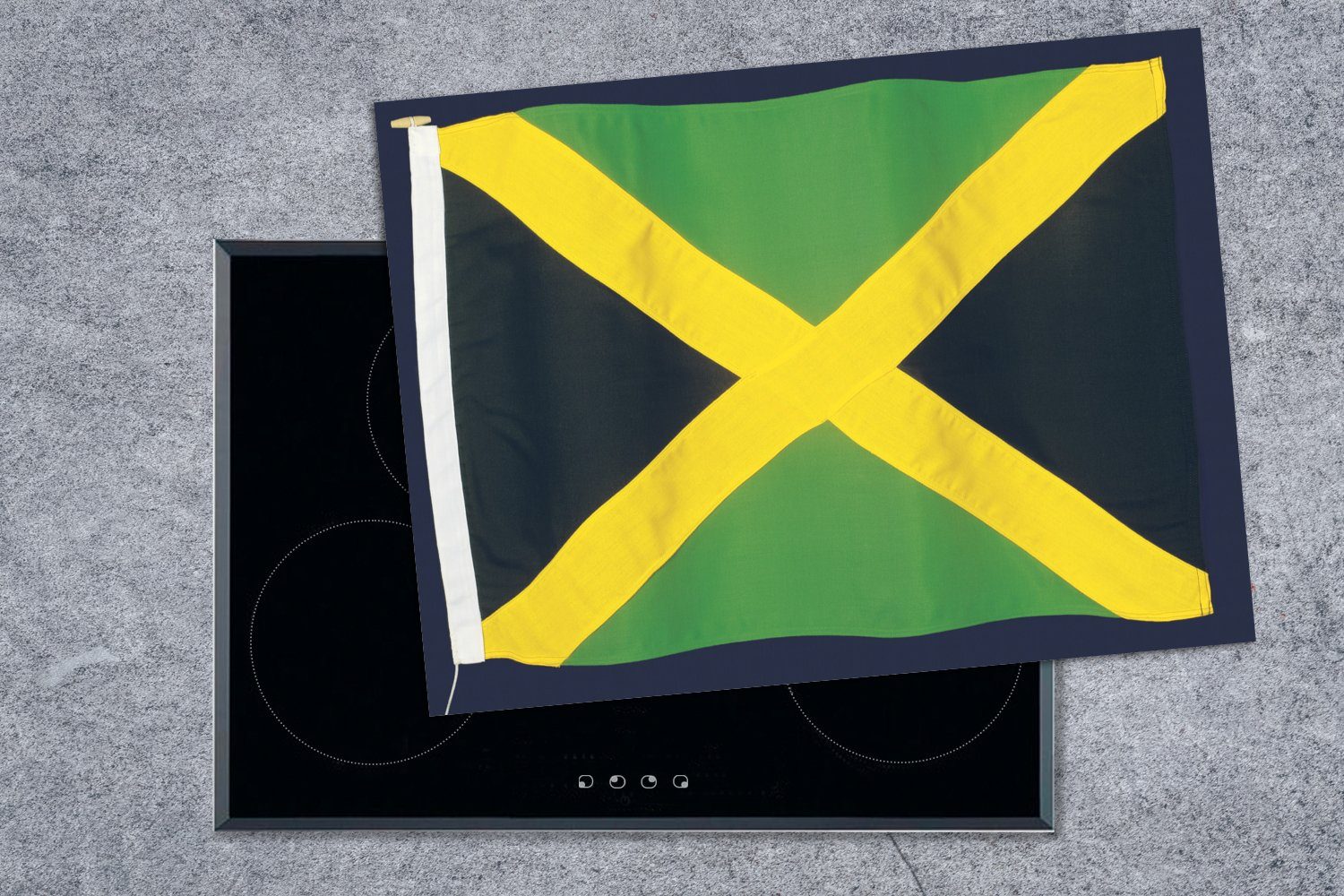 MuchoWow Herdblende-/Abdeckplatte Flagge tlg), Jamaika auf von cm, 70x52 Hintergrund, Ceranfeldabdeckung nutzbar, Vinyl, Mobile (1 Arbeitsfläche schwarzem