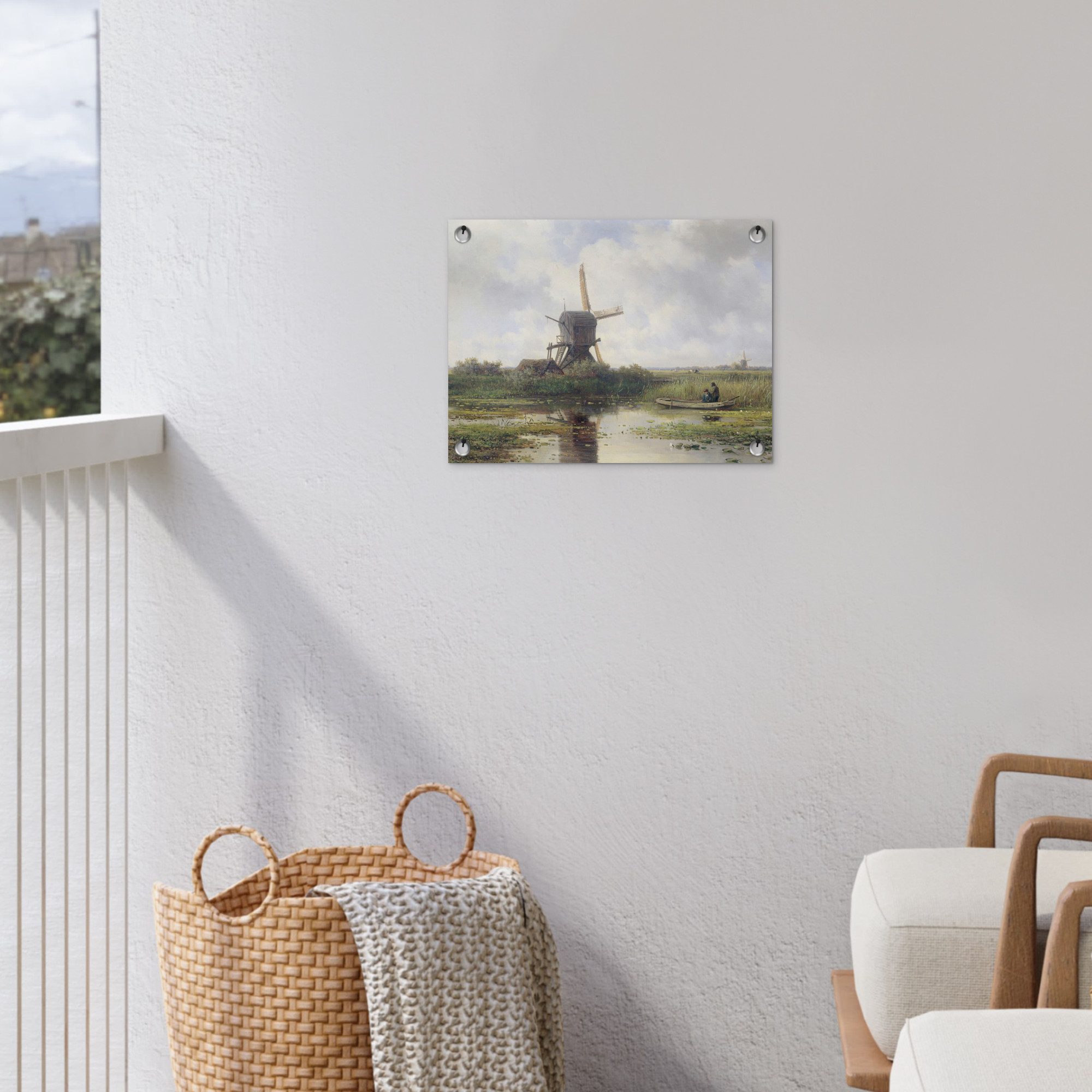 OnlyWow Poster für Garten Mühle - Willem Roelofs - Alte Meister - Kunst, Gartenposter, Outdoor Bilder, Gartendekoration Bild, 40x30 cm