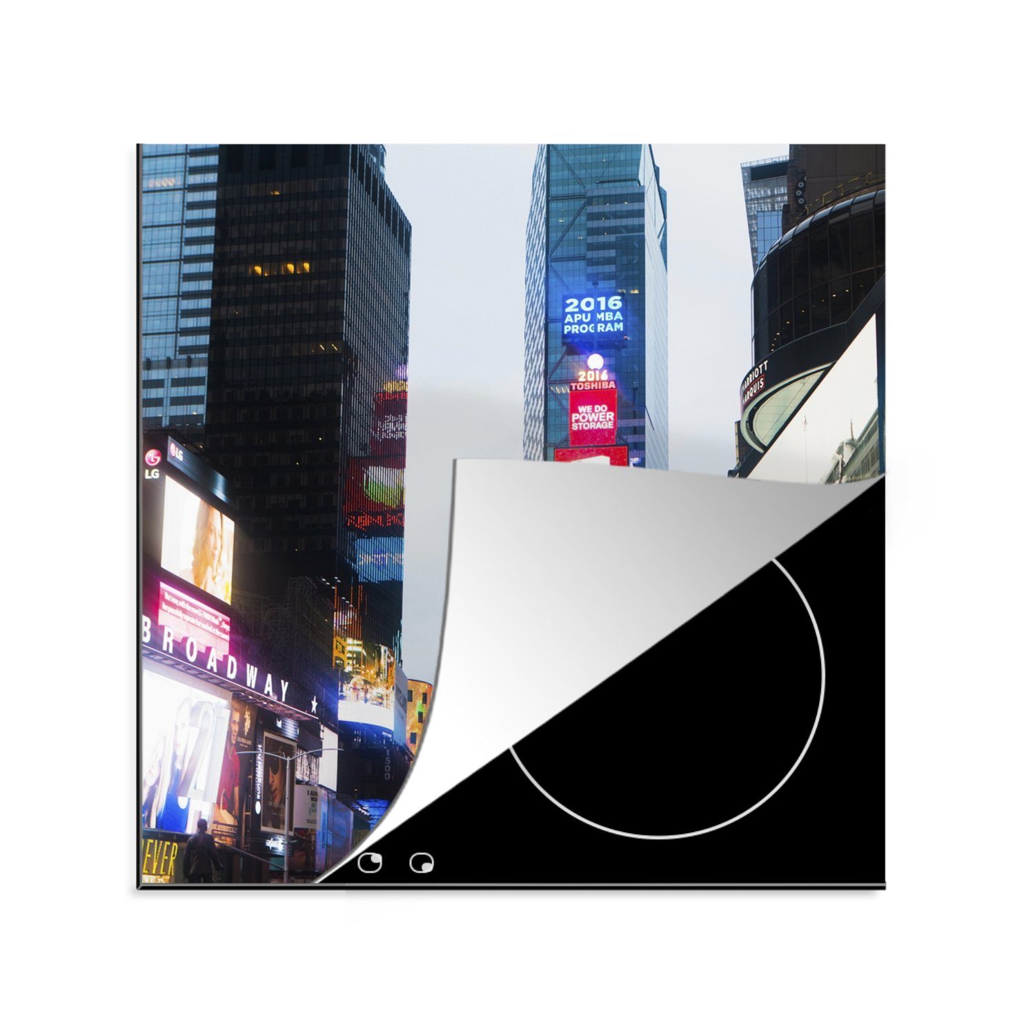 MuchoWow Herdblende-/Abdeckplatte Leuchtreklame am Times Square, Vinyl, (1 tlg), 78x78 cm, Ceranfeldabdeckung, Arbeitsplatte für küche